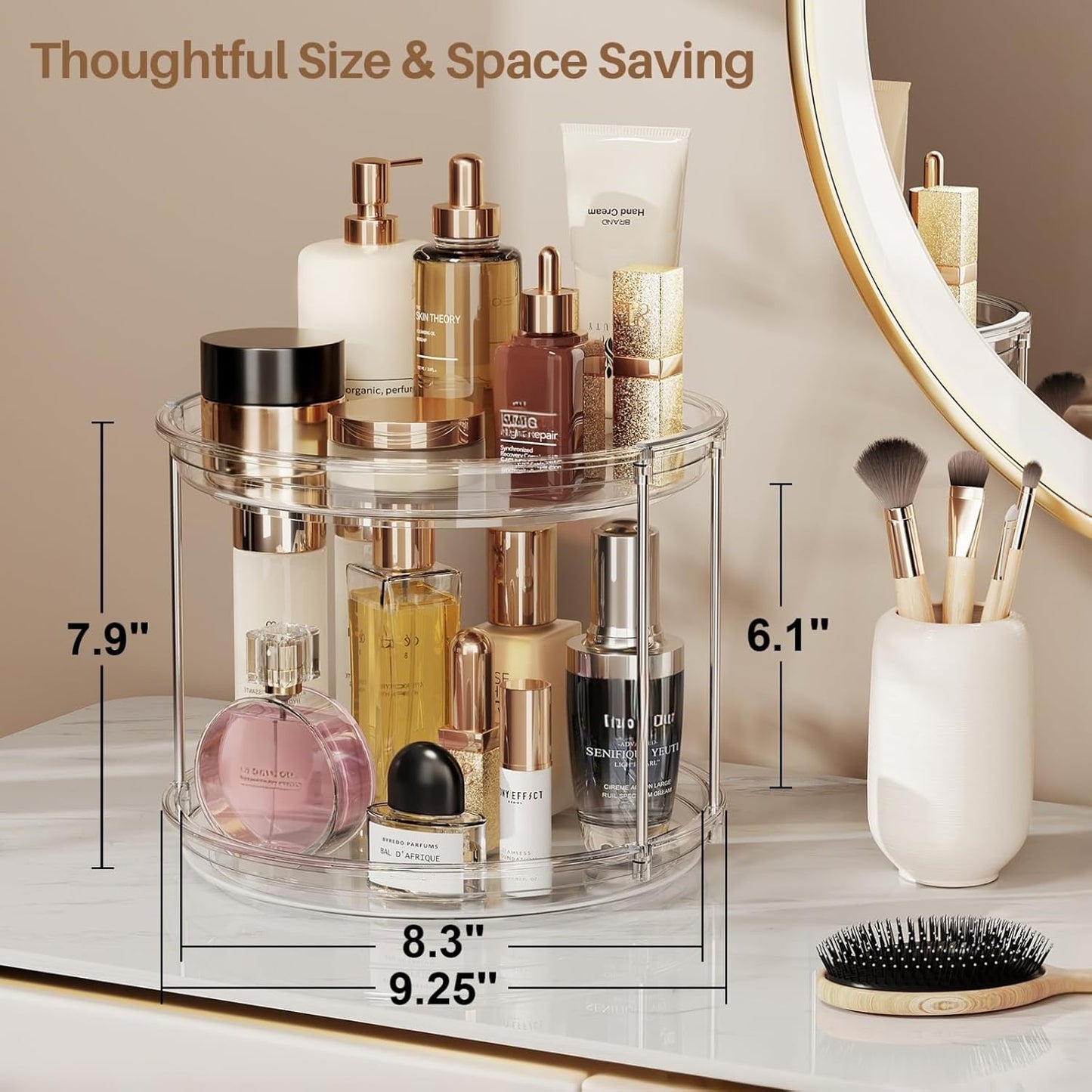 2 Tier Lazy Susan Turntable Organizer 9.25'' Rotating Spice Rack Organization for Cabinet, Kitchen, Pantry