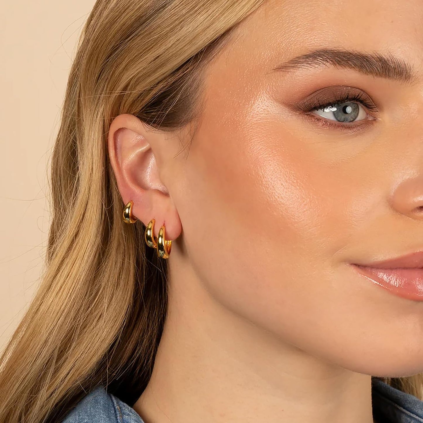 Small Sterling Silver Huggie Hoop Earrings Set for Women, 14K Gold Plated Hoops Stacks for Multiple Piercings