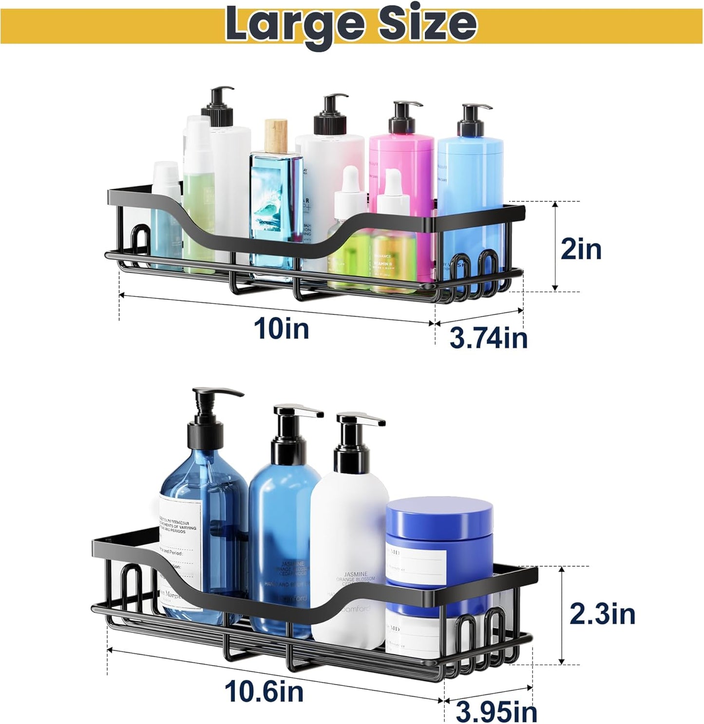 3-Pack Shower Caddy with Soap Holder, Adhesive Rustproof No-drill Shelves Rack Storage Bathroom