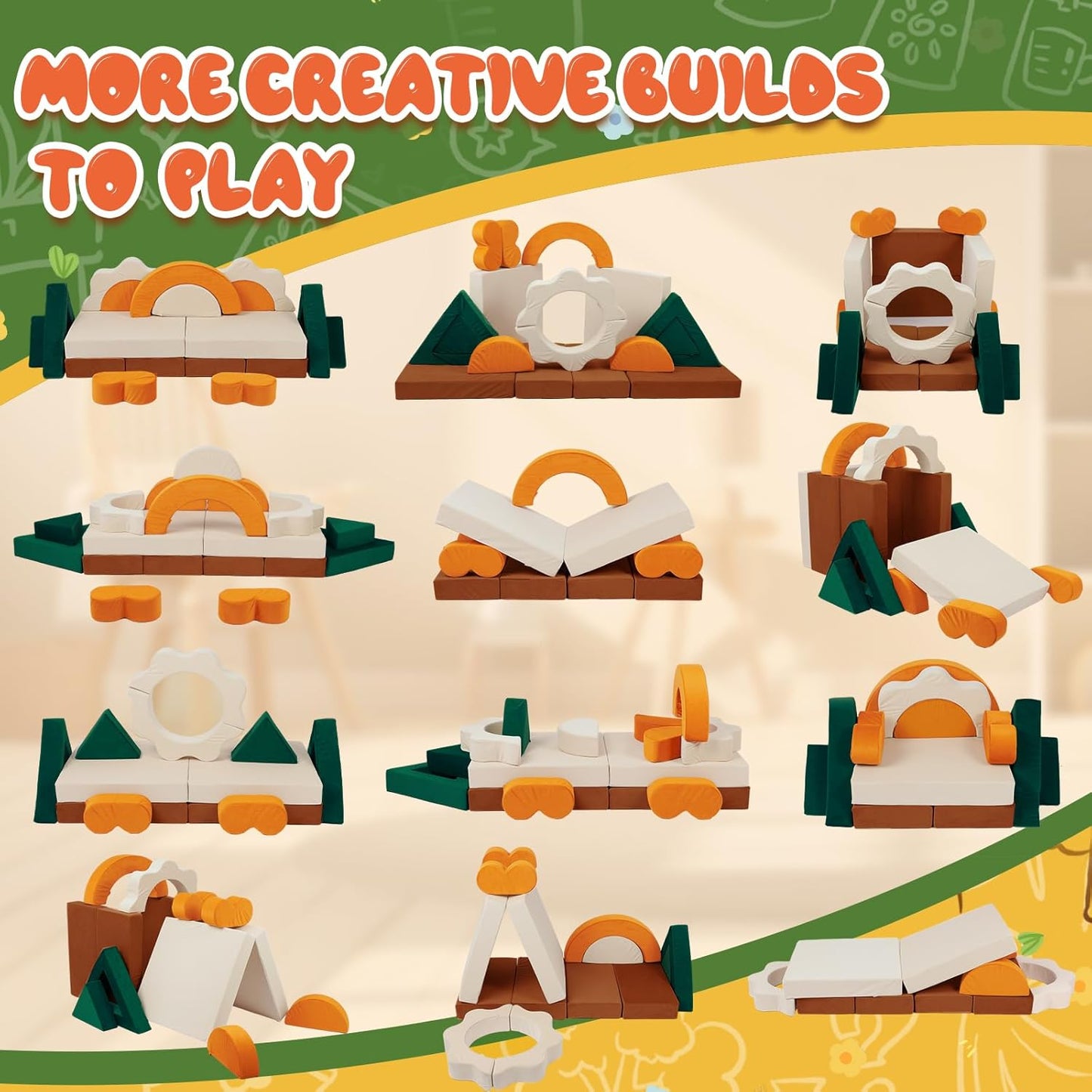 18PCS Modular Kids Sectional - Convertible Sofa Multifunctional Kids Sofa, Bedroom Furniture for Playing, Sleeping