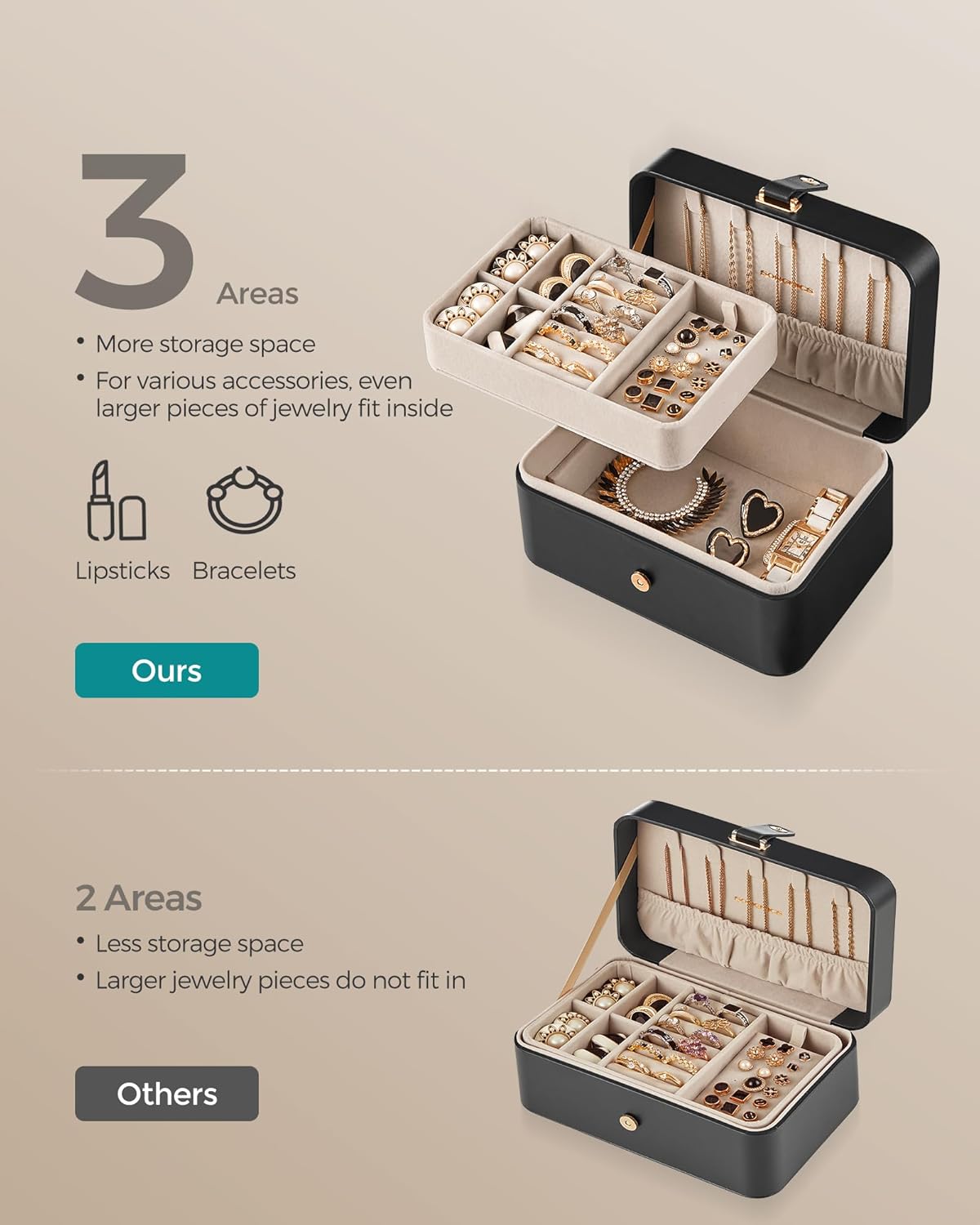 Travel Jewelry Case, 2-Layer Jewelry Holder Organizer, Portable Versatile Earring Storage