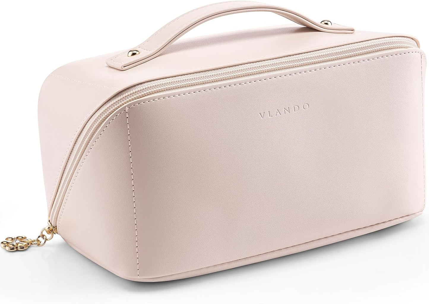 Makeup Bag,Large Capacity Travel Toiletry Bag,Cosmetic Bags for Women PU Leather Waterproof Portable Pouch with Divider & Handle-Toffee