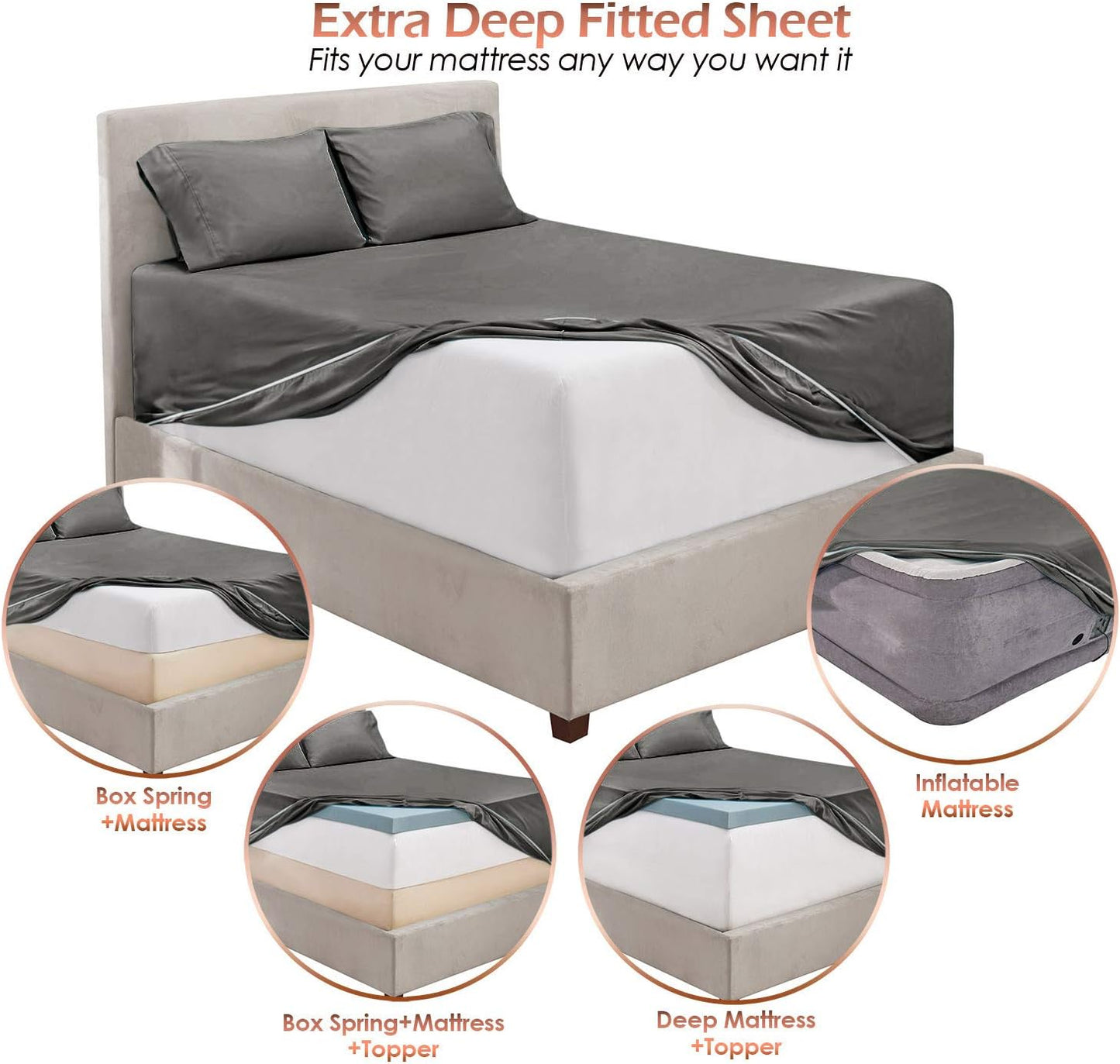 Extra Deep Pocket King Size Sheets Sets -Extra Deep Pocket Sheets - 6 count King Size
