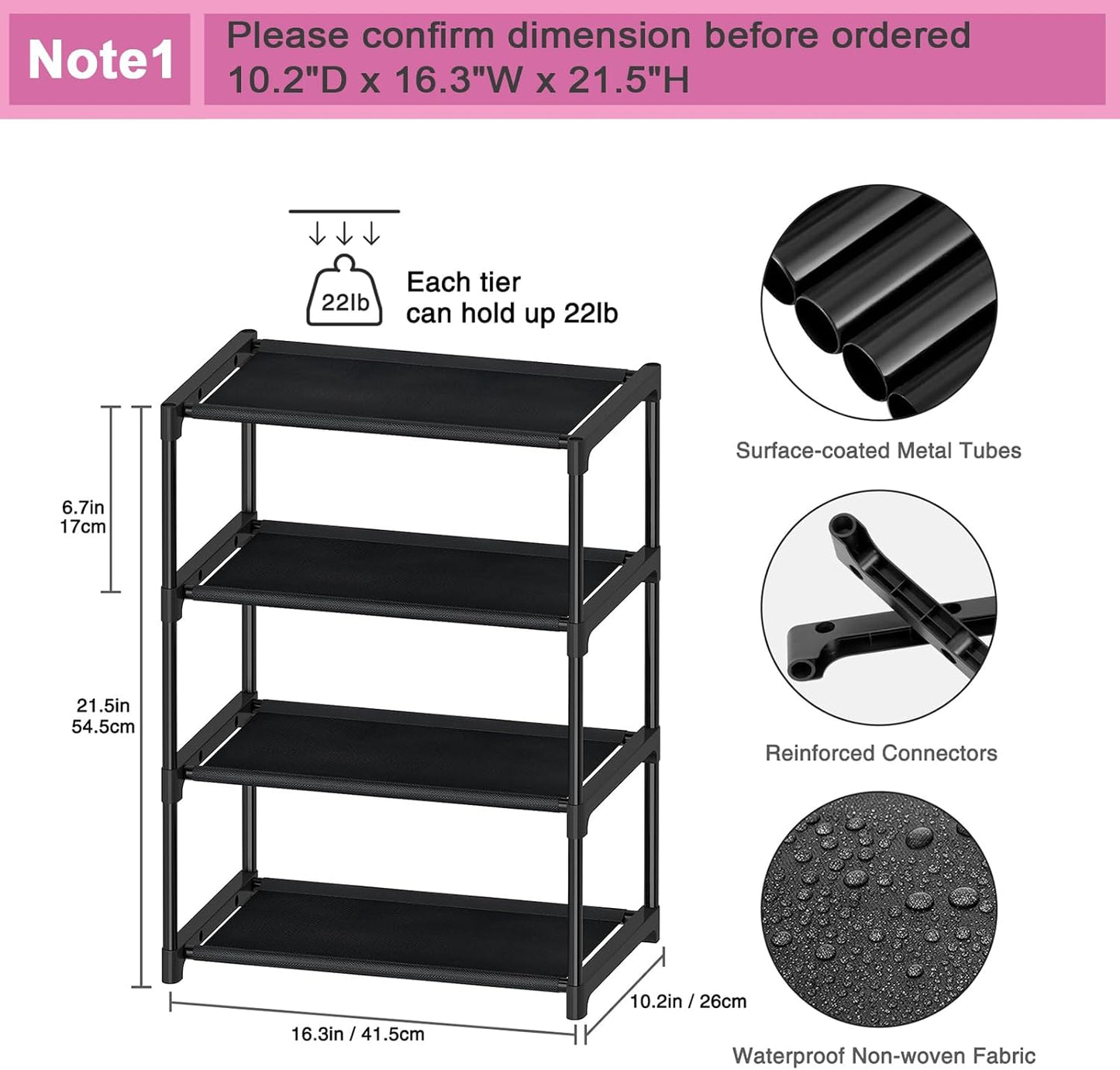 4 Tier Small Shoe Rack, Narrow Stackable  Adult Shoe Storage Organizer