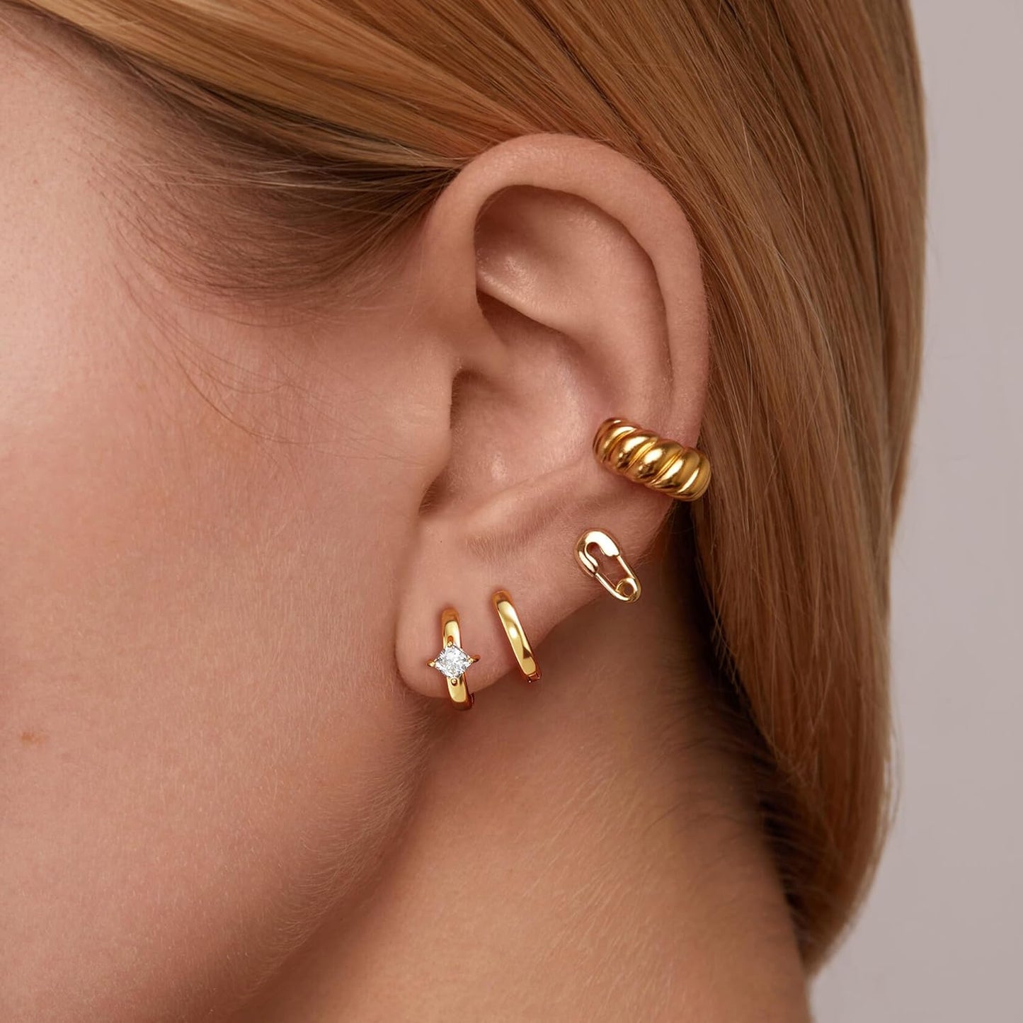 Freekiss 3 Pairs Gold Hoop Earrings Set: Dainty Stud Earrings Trendy Small 14K Gold Plated Hypoallergenic Dangle Cartilage