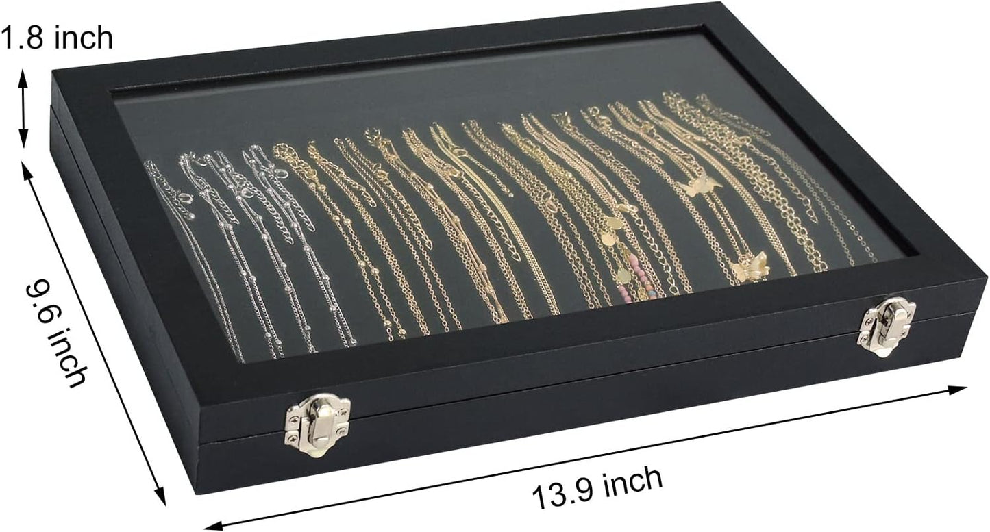 20 Hooks Jewelry Tray with Transparent Lid - Display Box for Necklaces, Pendants
