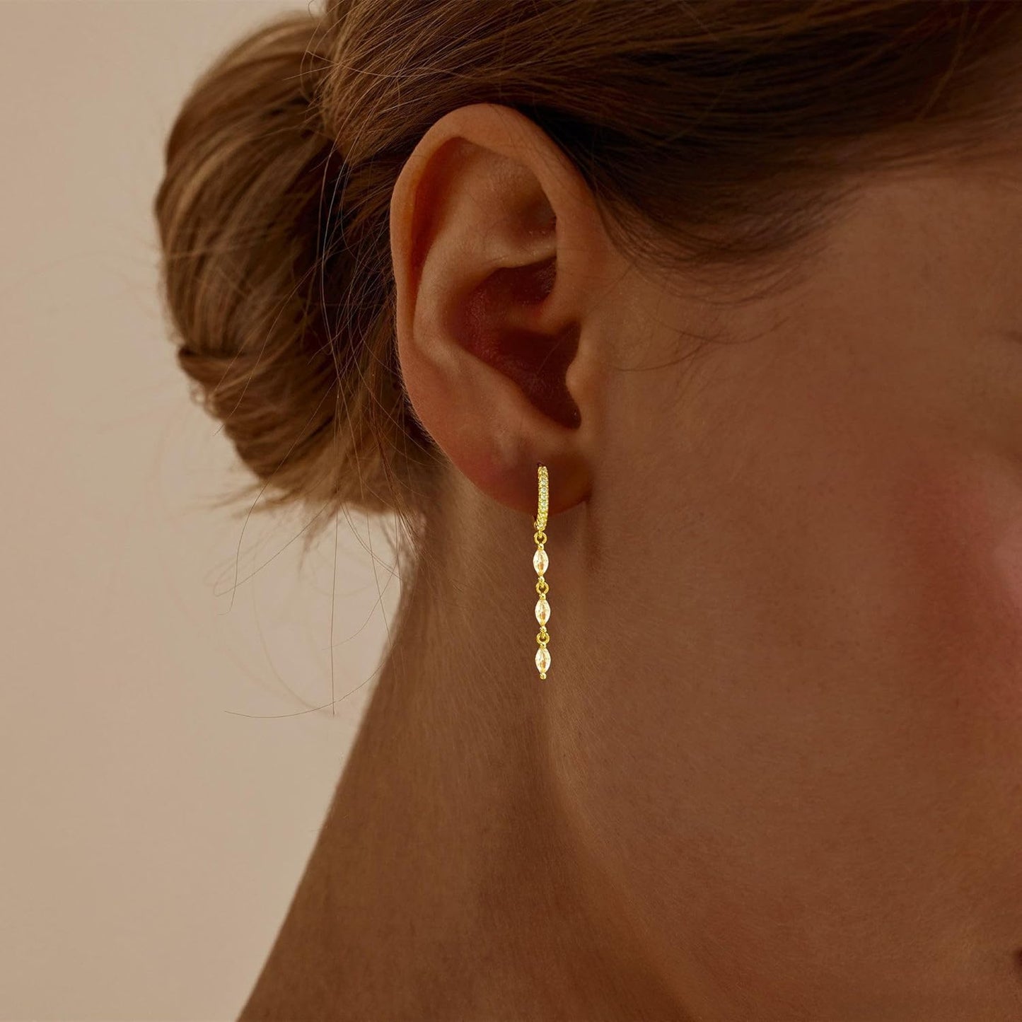 Gold Earrings for Women Trendy, Simple Dainty 14K Gold Plated Paperclip Square Chain Link Dangle Pin Stud Huggie Earrings Lightweight