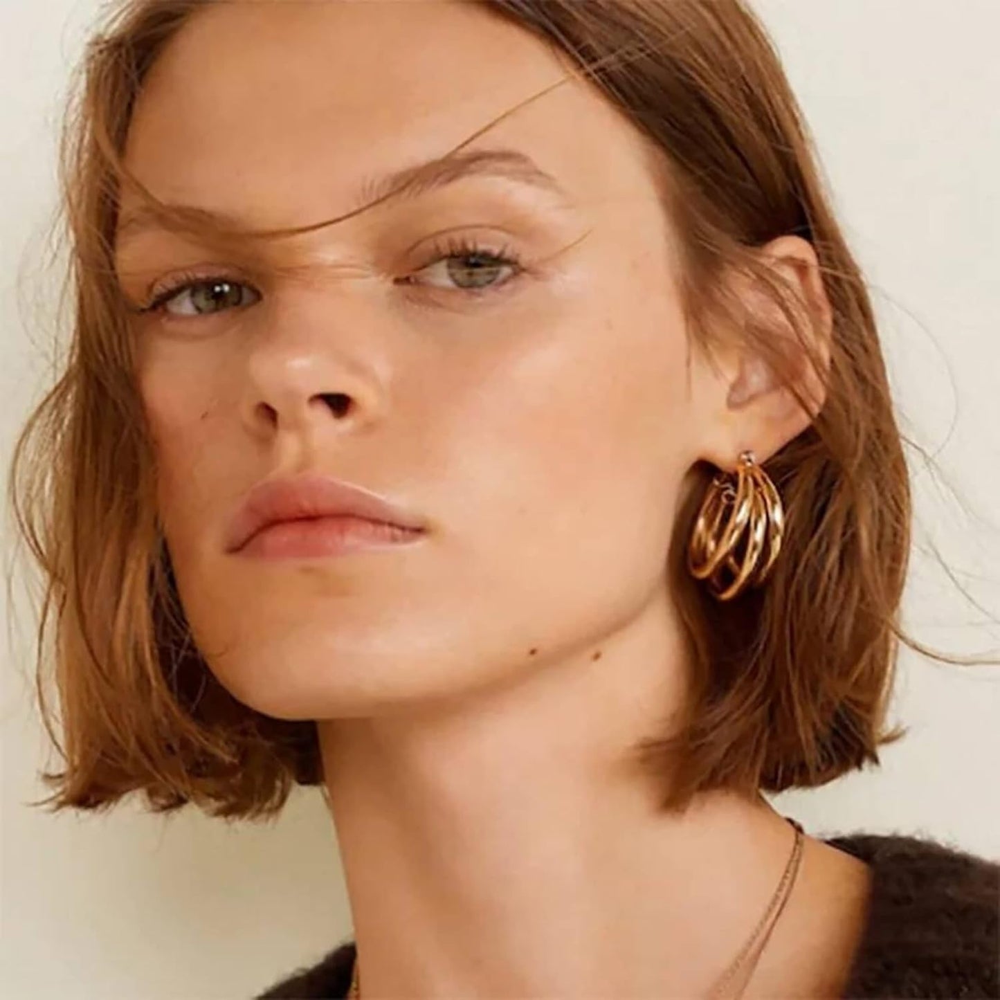 Chunky Gold Hoop Earrings for Women, 14k Gold Plated Thick Triple Hoop Earrings Hypoallergenic Trendy Chunky Gold Hoops