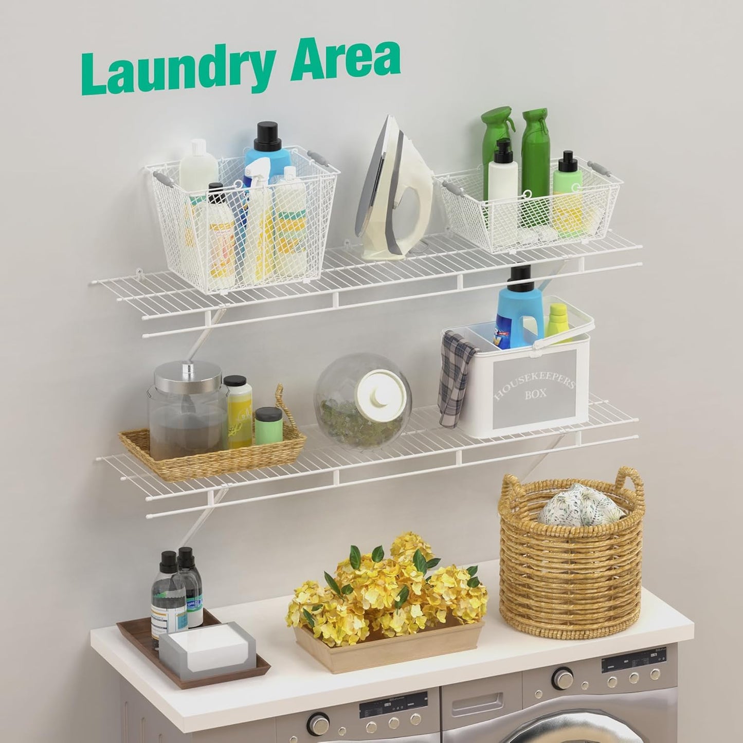 Closet Shelves Wall Mounted 4-Pack, 4 ft x 12in White Wire Shelving