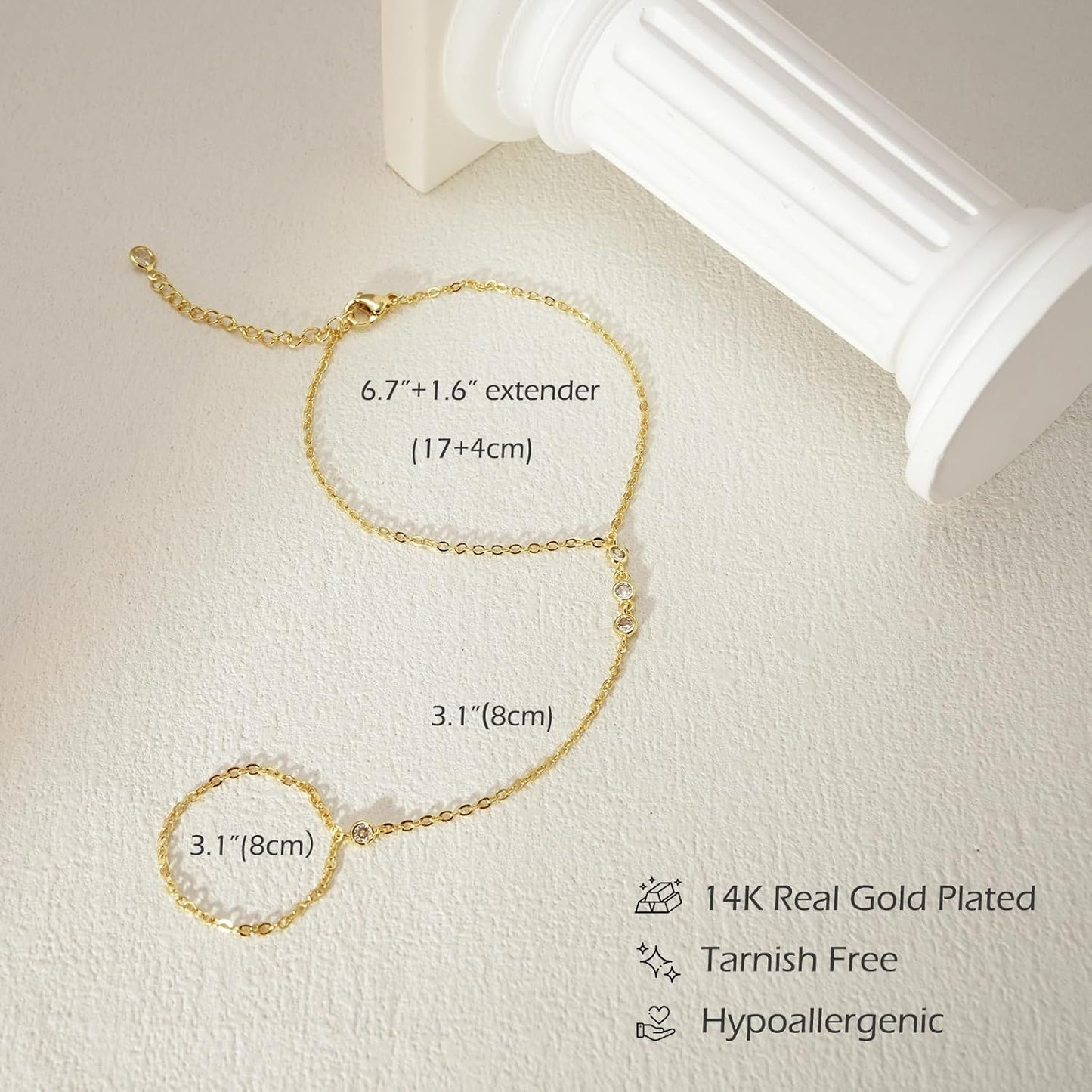 Bracelets for Women 14K Gold Silver Plated Ring Bracelet Hand Chain Dainty Evil Eye Heart Clover Daisy Cubic Zirconia