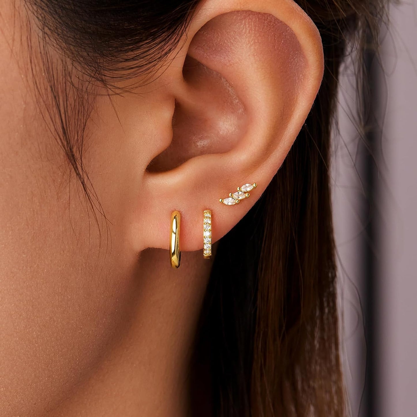 Inerney Gold Huggie Hoop Earrings Set for Women, Dainty Small Sterling Silver Earring Stacks Hypoallergenic Jewelry for Multiple Piercings