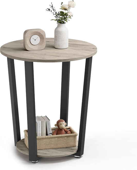 Round Side End Table, 2-Tier Accent Bedside Table with Storage Shelf, Easy Assembly