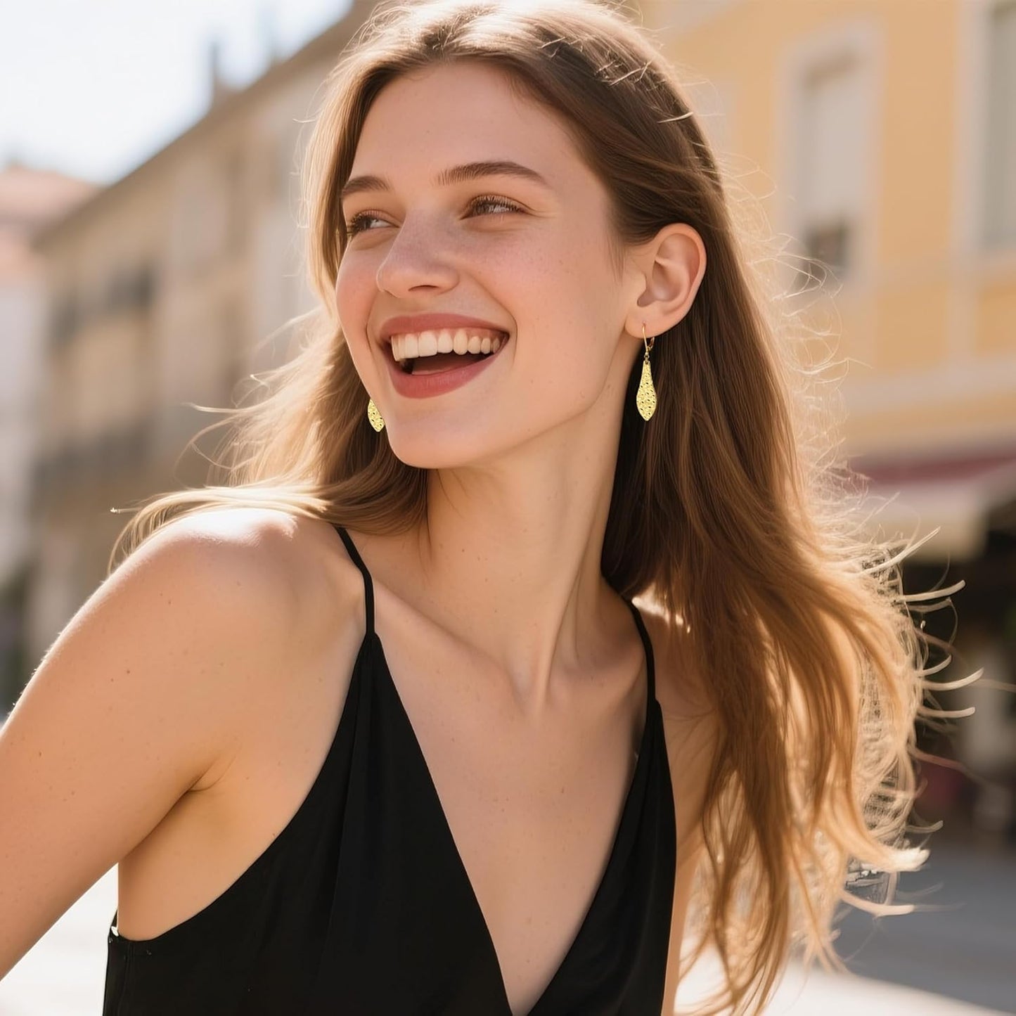 925 Sterling Silver Dangle Earrings for Women, 14K Gold Plated French Leverback Earrings, Hypoallergenic Lightweight Statement