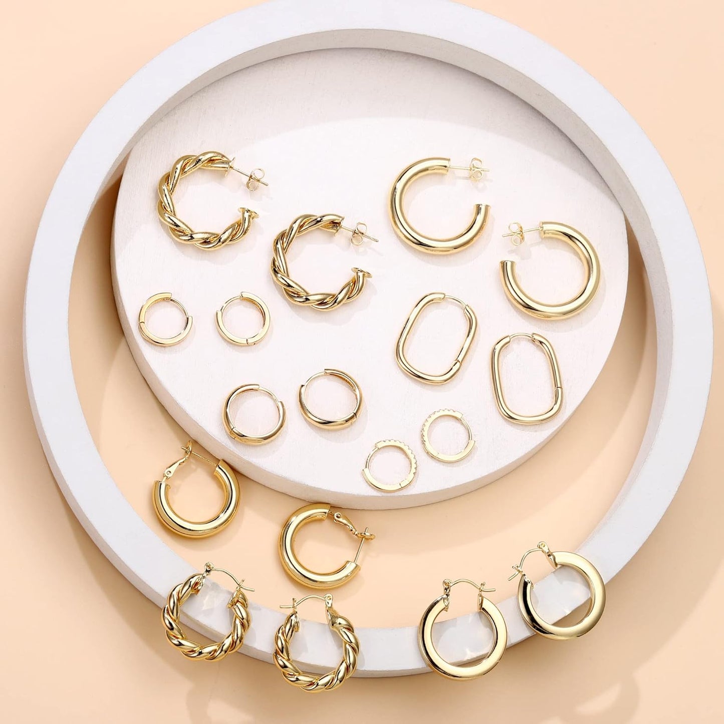 9 Pairs Gold Hoop Earrings for Women, 925 Sterling Silver Post 14K Real Gold Plated Chunky Hoop Earrings Set for Women