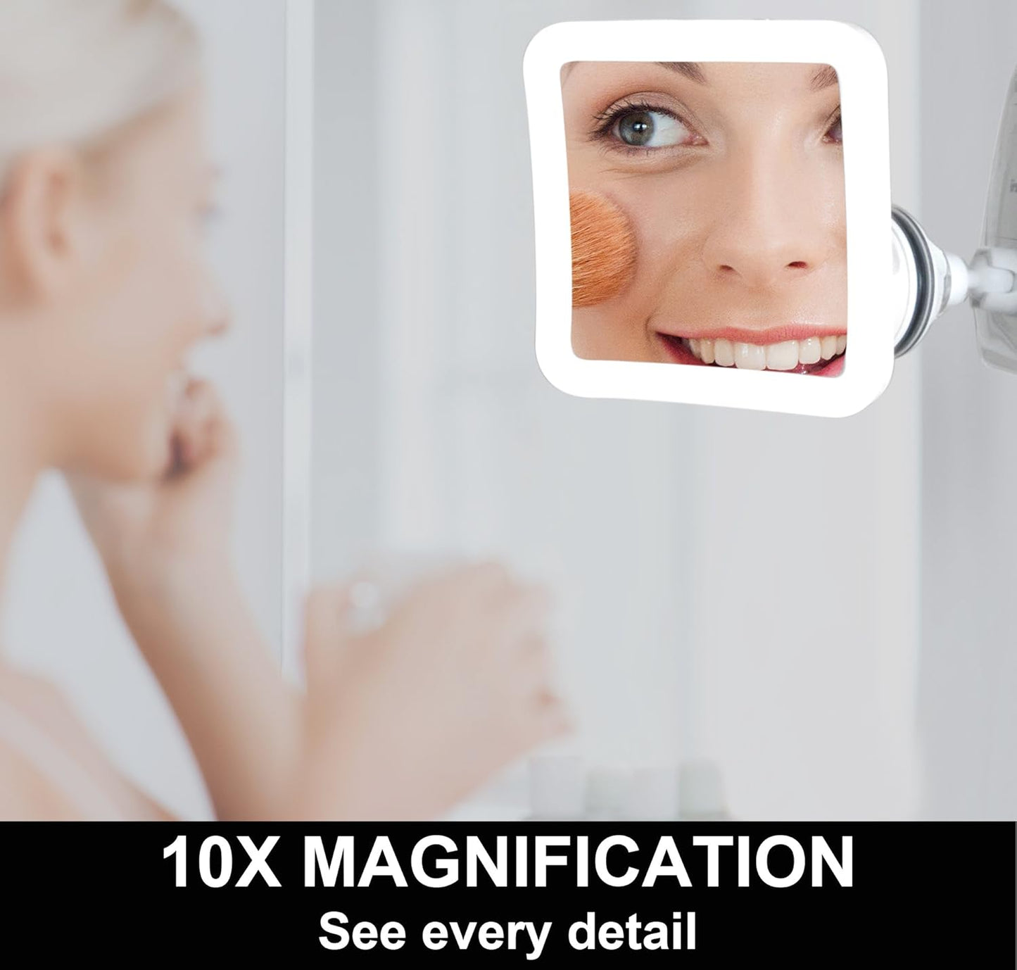 10X Magnifying Lighted Makeup Mirror - Daylight LED Vanity Mirror - Compact, Cordless, Locking Suction