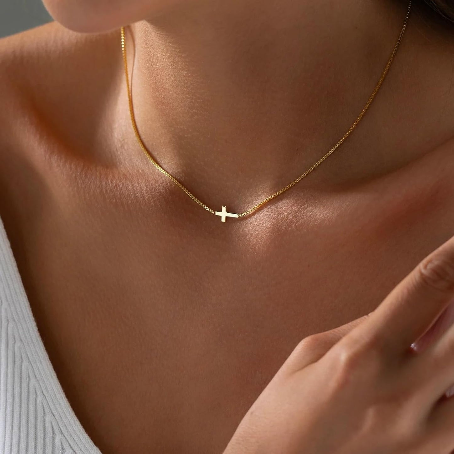CROSS NECKLACE FOR WOMEN - 14K GOLD & SILVER PLATED DAINTY PENDANT, SMALL FAITH CHARM CHOKER, RELIGIOUS JEWELRY GIFT FOR EASTER BAPTISM"