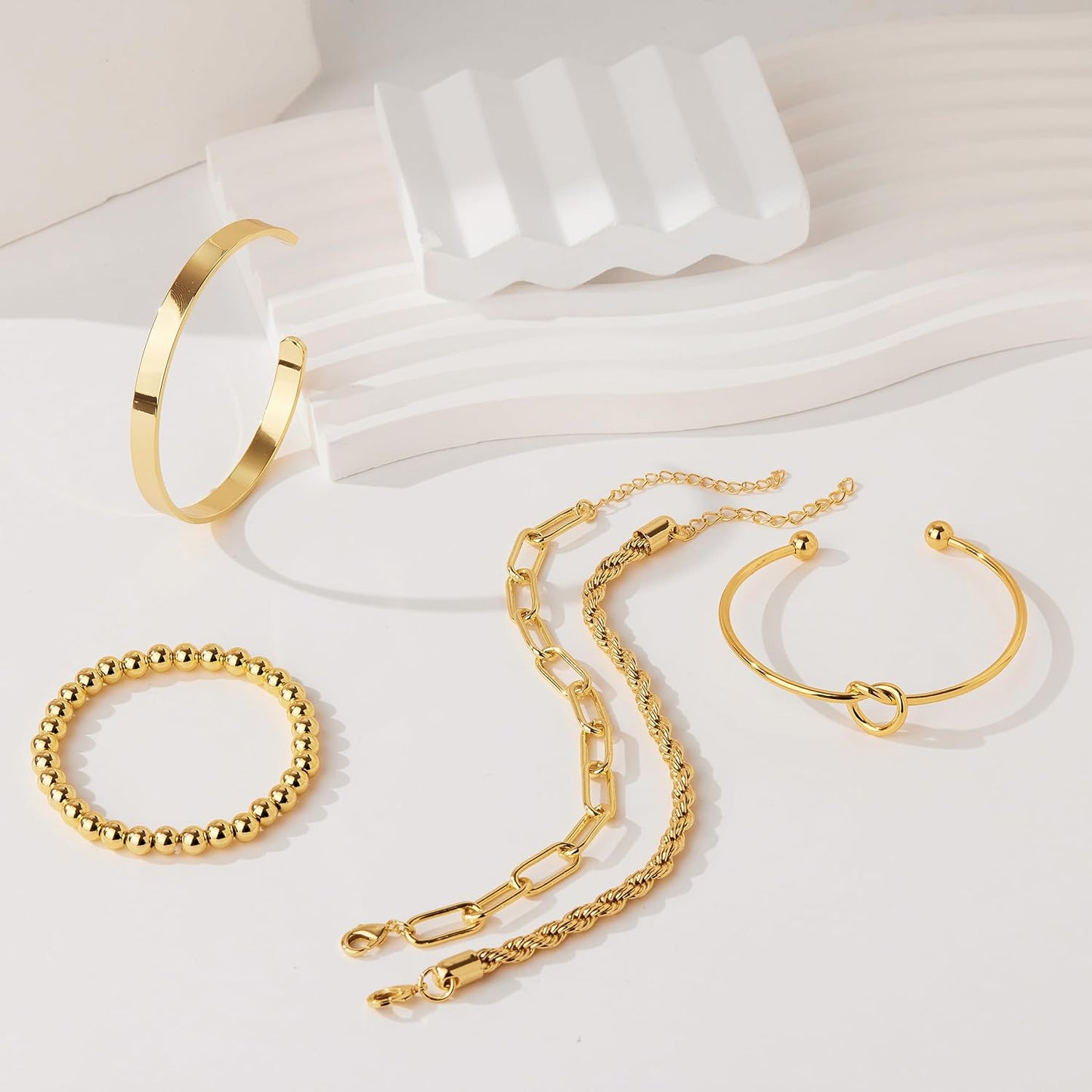 Gold Bracelets for Women Non Tarnish, 14K Gold Plated Chunky Cuff Bracelet Gold Bangles Bracelet for Women Trendy