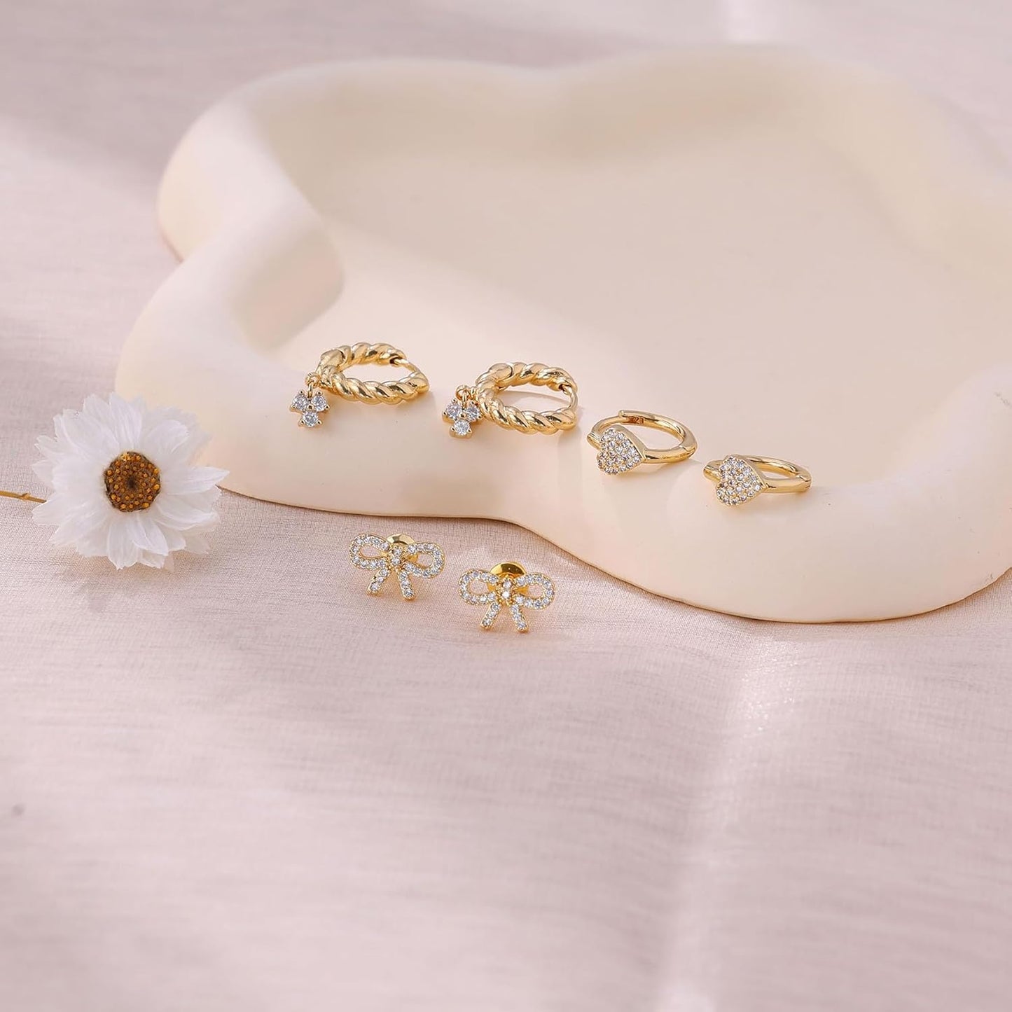 Gold Earrings for Women, 14k Gold Plated Dangle Huggie Earrings for Women Trendy Dainty Gold Hoop Earring Stacks  Pearl Chain Drop Cartilage
