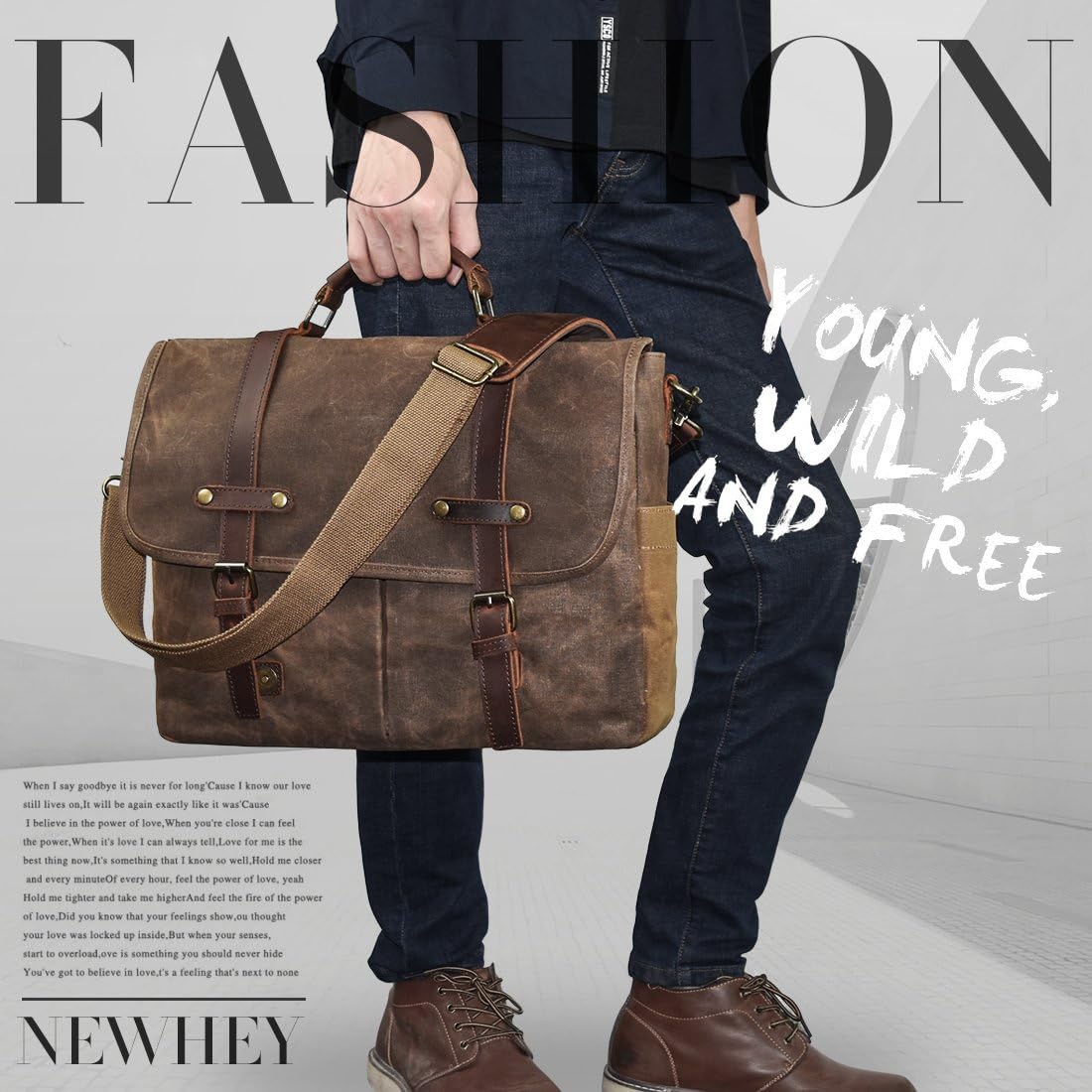 15.6 Inch Mens Messenger Bag Waterproof Vintage Genuine Leather Waxed Canvas Briefcase Large Leather Computer