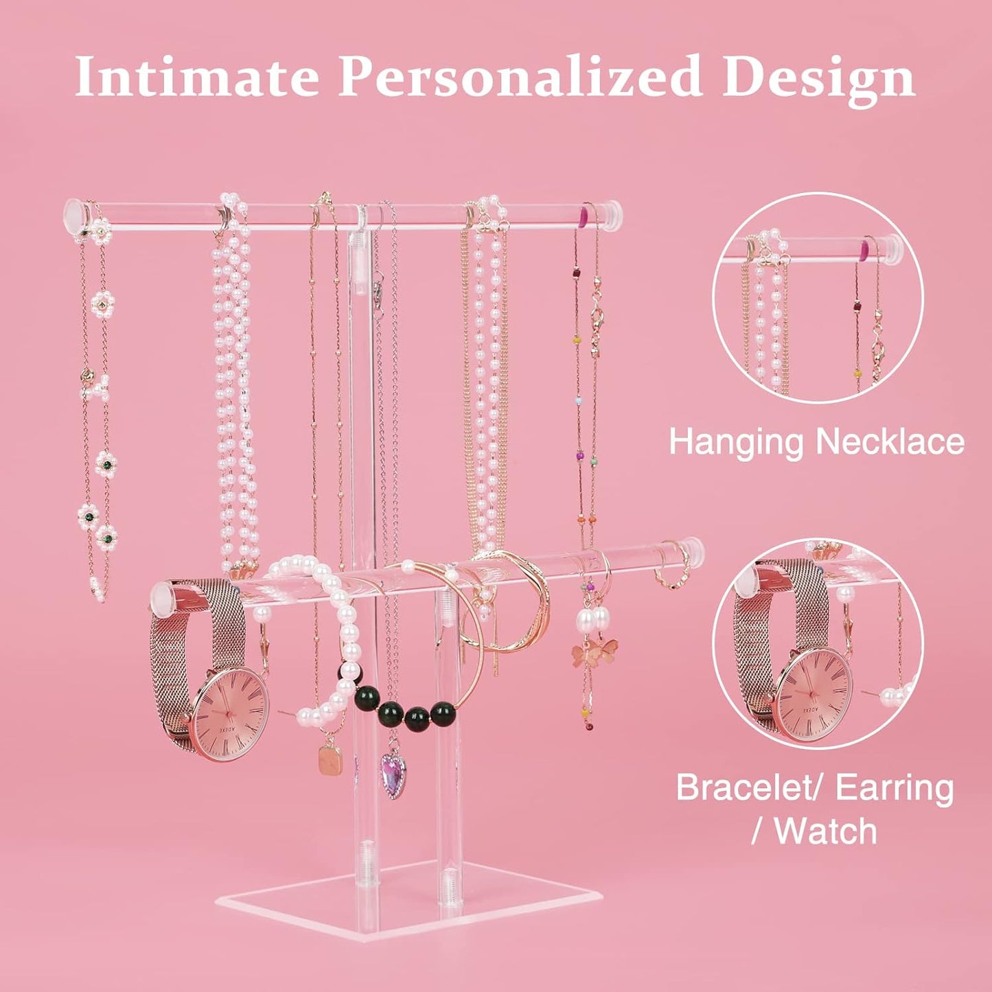 Jewelry Stand Necklace Holder, Acrylic Jewelry Display Holder, Necklace and Bracelet Hanging Organizer
