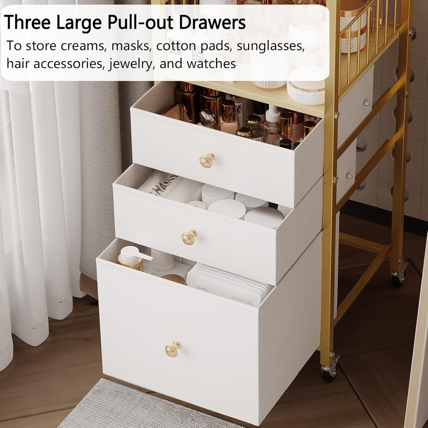 Makeup Organizer Cart with Drawers, Floor Skincare Organizers Make Up Organizers