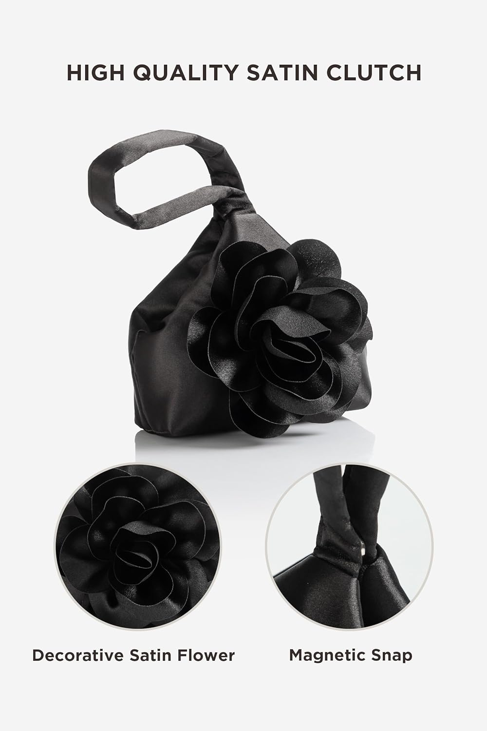 Clutch Purses for Women - Evening Bags Flower Satin Handbag Classy Wristlet Purse for Party Daily Wedding