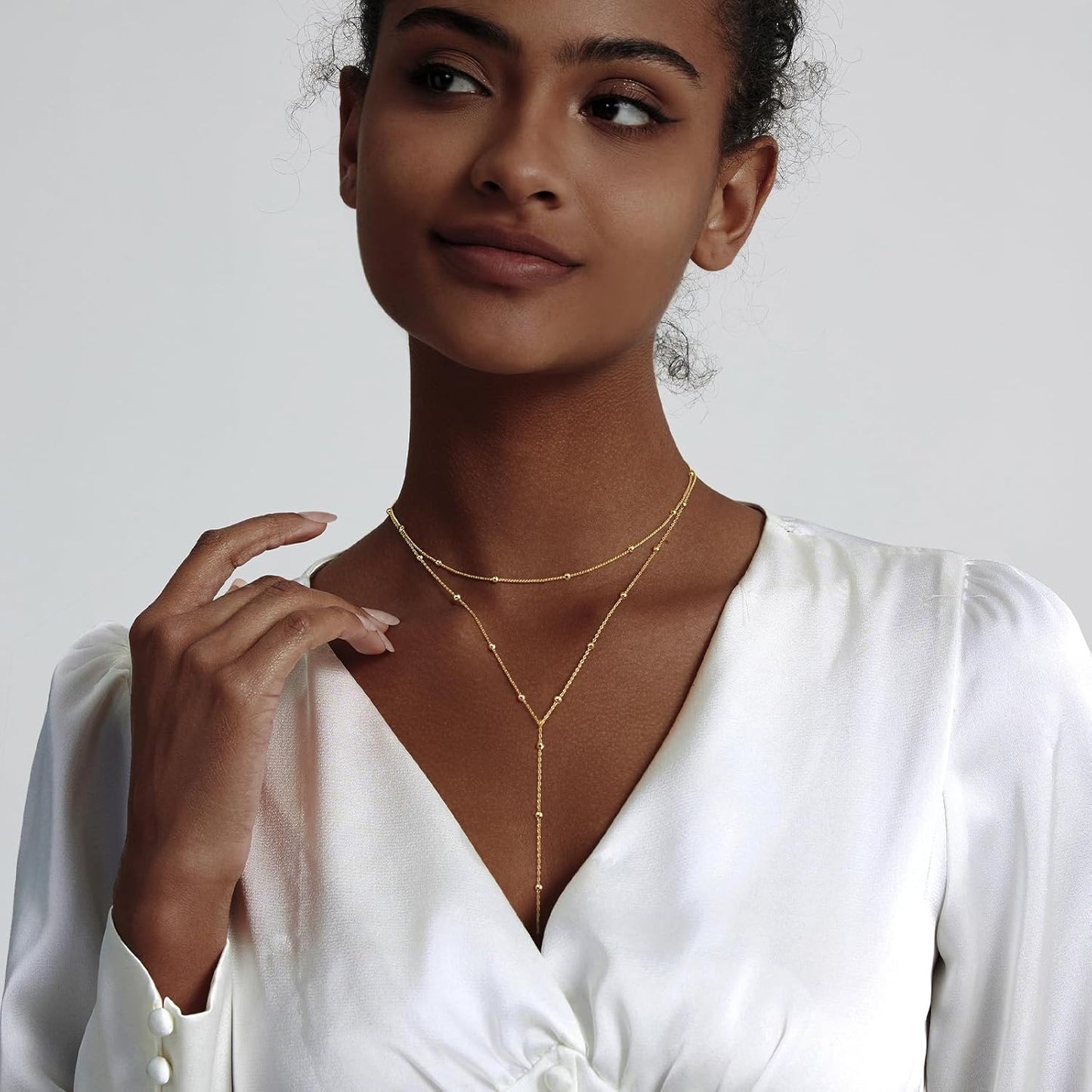 Adjustable Y-Lariat Necklace | 14K Gold/Silver Dainty Beaded Drop Chain - Boho Jewelry Gift for Her