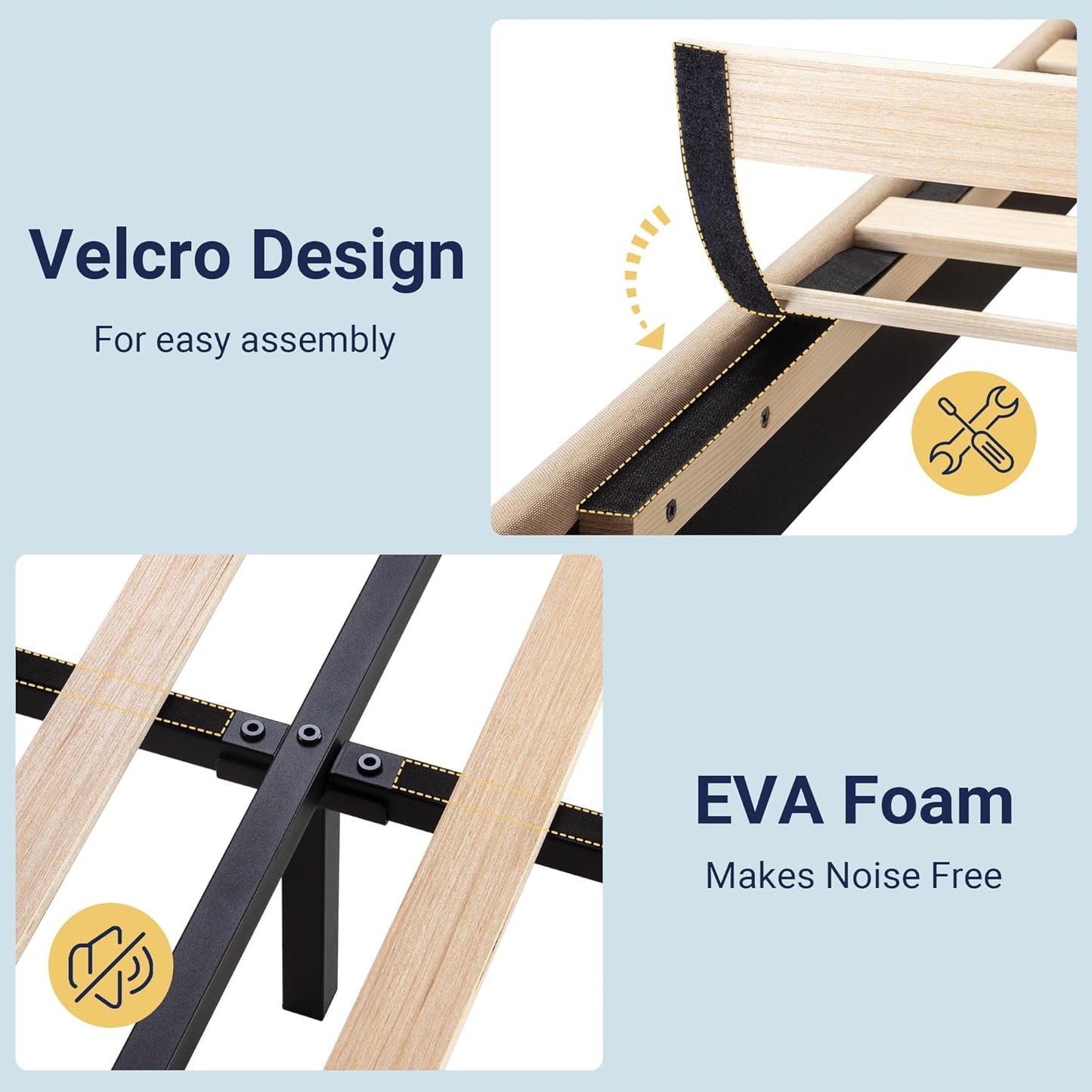 Twin Size, Platform Bed Frame with Fabric Upholstered and Wooden Slats Support, /No Box Spring Needed