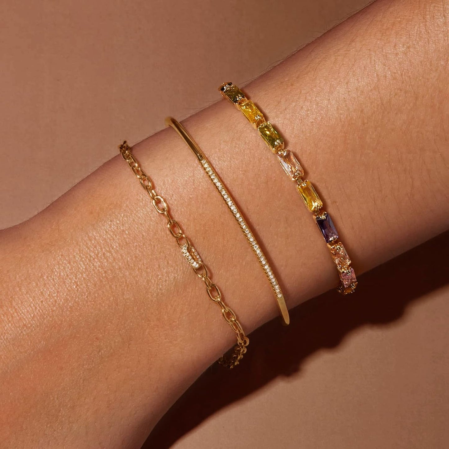 Tennis Bracelet for Women, 14K Gold Plated Cubic Zirconia Adjustable Slider Bracelets Trendy Jewelry Gift