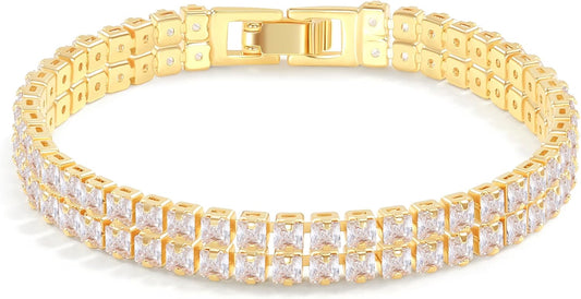 14K Gold Plated Tennis Bracelet for Women – Classic CZ Link Design, Fits 6.0"–7.2" Wrists – Stylish Sparkling Jewelry Gift