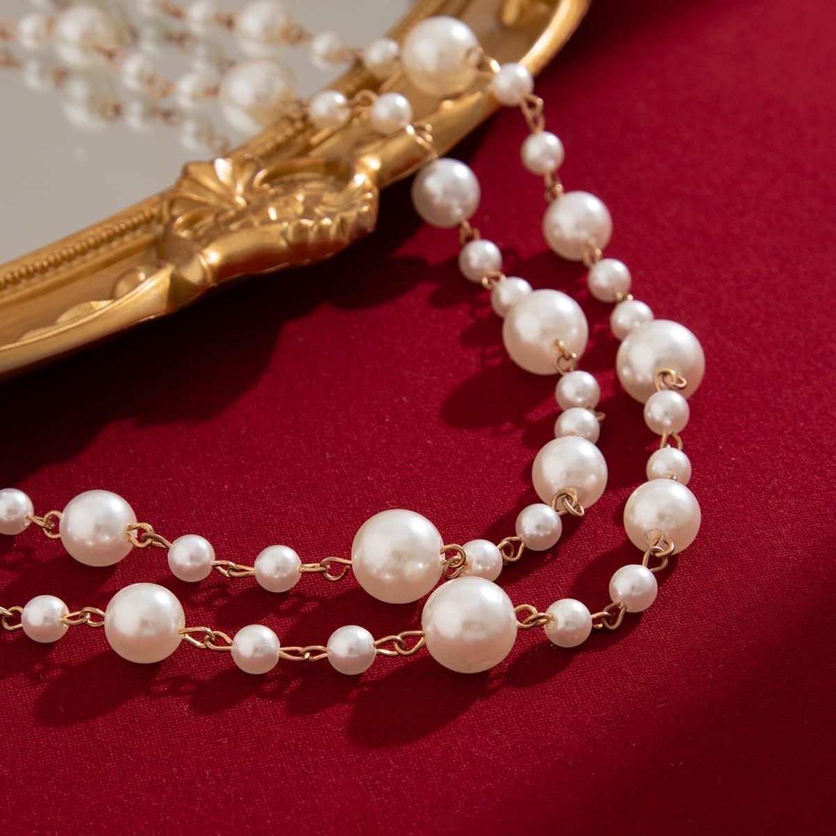 Gold Long Pearl Necklaces for Women White Faux Pearl Necklace Double Layered Pearl Necklace Charm Sweater Chain Jewelry Gifts
