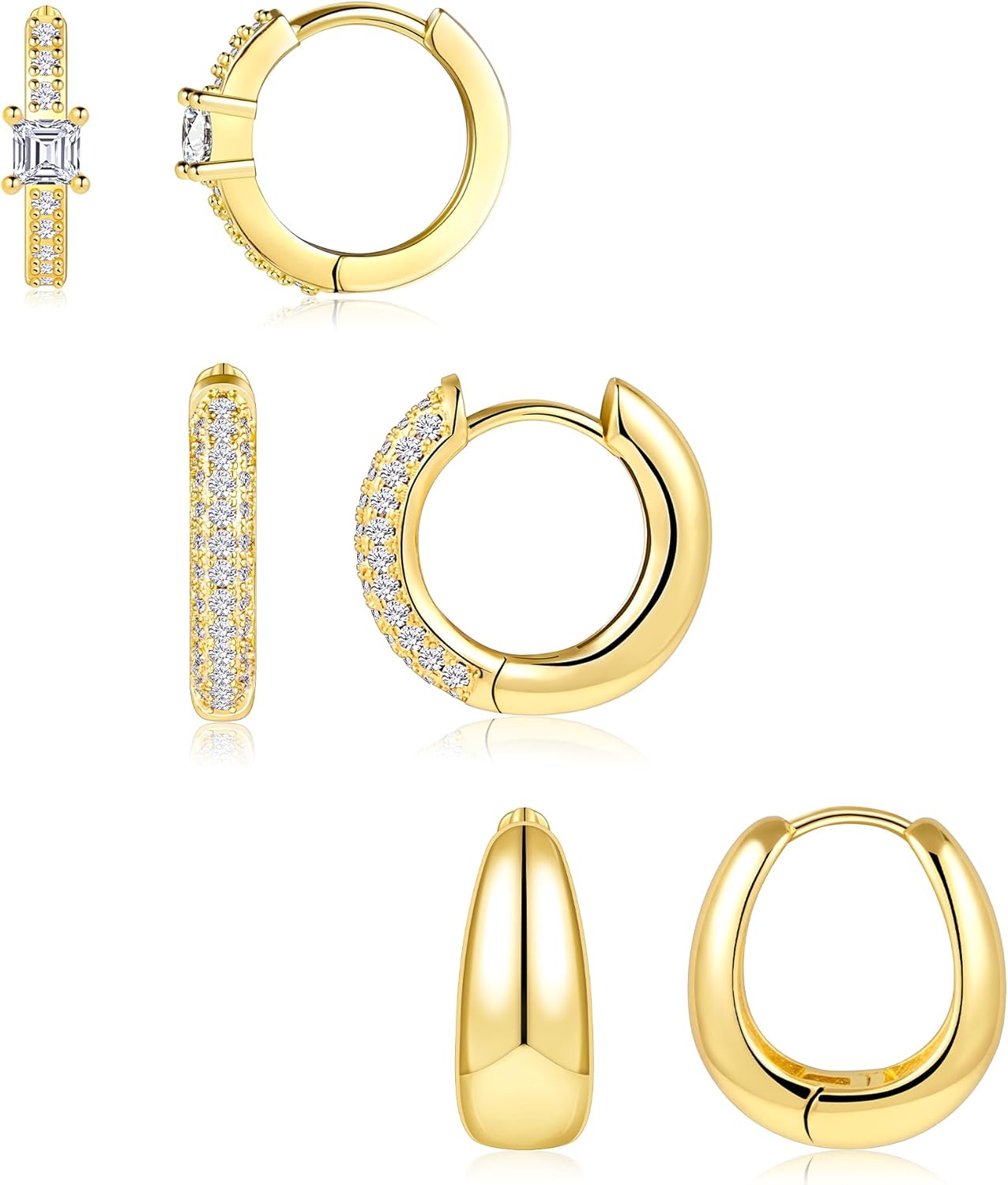 Small Sterling Silver Huggie Hoop Earrings Set for Women, 14K Gold Plated Hoops Stacks for Multiple Piercings