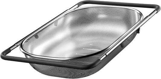 Over the Sink Colander - Strainers and Colanders -Expandable Fine Mesh Strainer with Rubber Grip for Veggie, Fruits, Pasta,