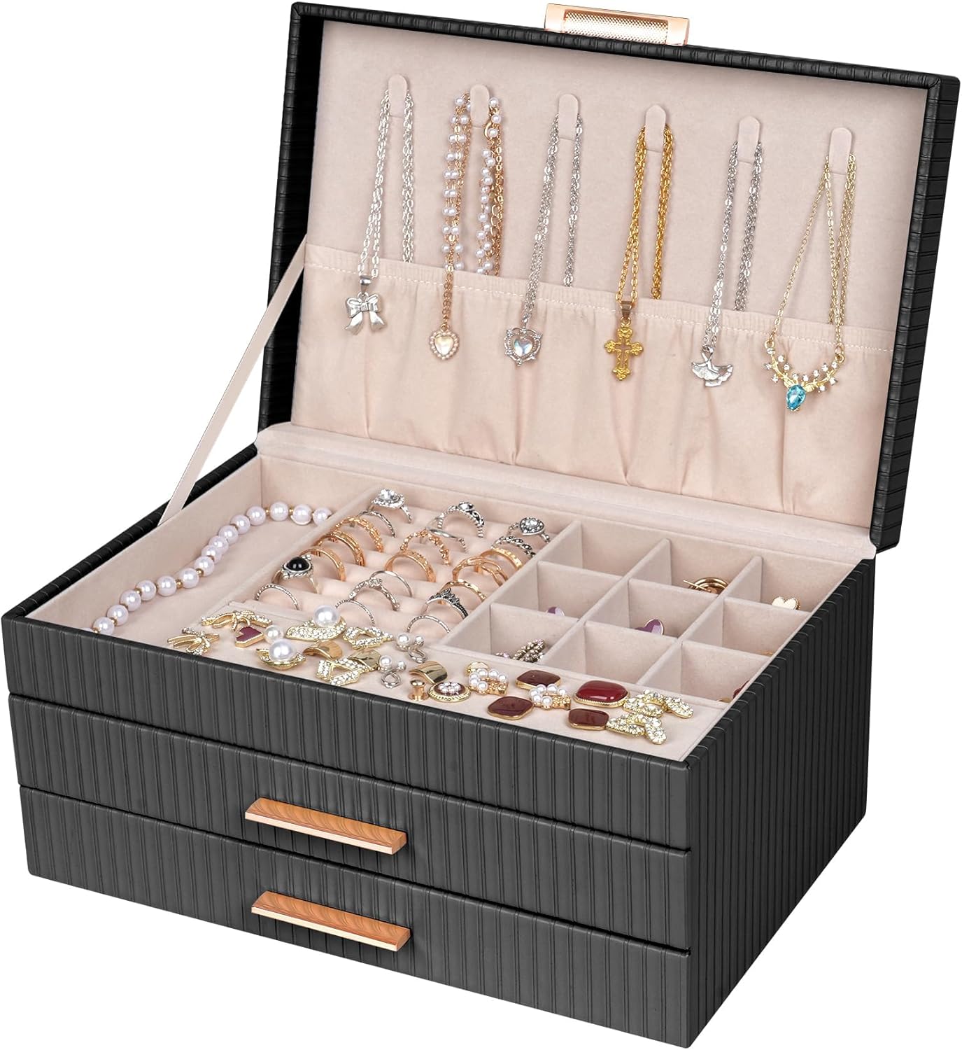 Jewelry Box Organizer with 2 Drawers, 3-Tier Large Jewelry Holder Organizer Box