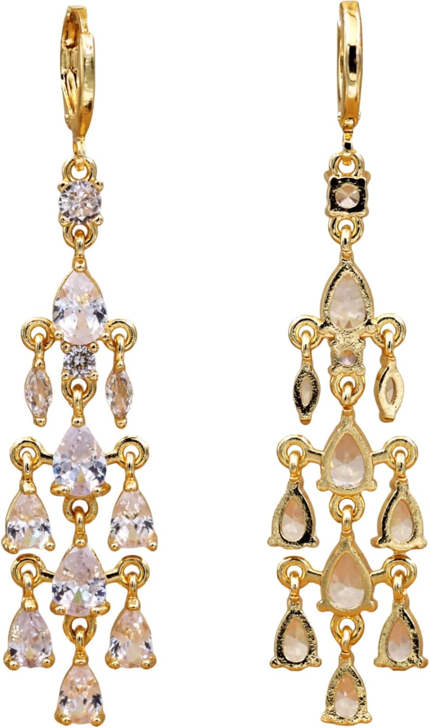 Vuskdtei18K Gold Plated Flower Dangle Earrings for Women, Hypoallergenic Cubic Zirconia Earrings, Elegant Chandelier Drop Earrings