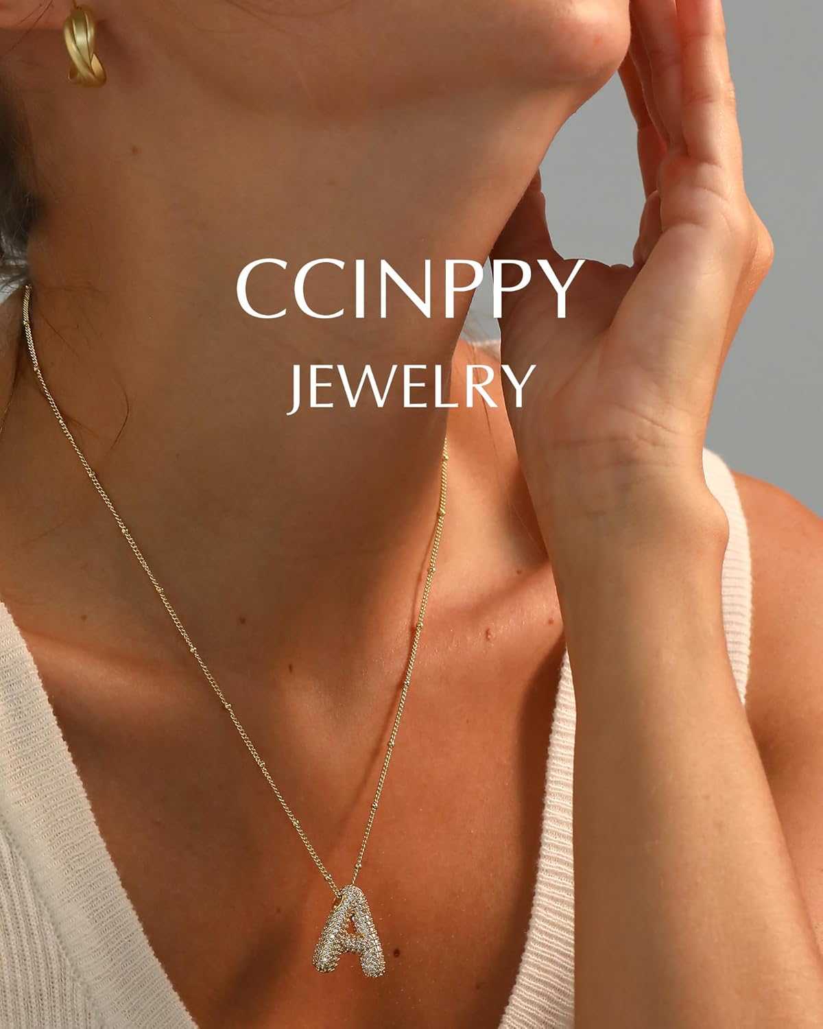 Personalized Chunky Initial Necklace: 14K Gold Plated Bubble Balloon Charm Pendant for Women