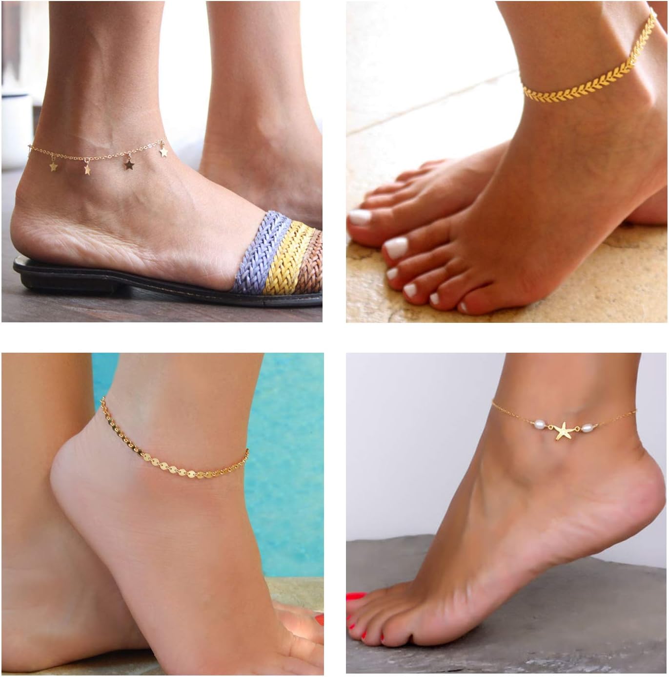 16 count Gold Silver Two Style Chain Beach Anklet Bracelet  Anklet Set,Adjustable Size