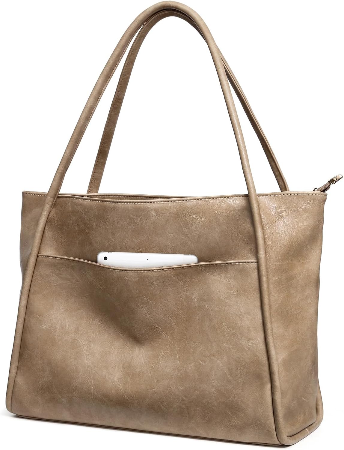 Large Tote Bag for Women Work with Zipper 16L Vegan Leather Ladies Travel Purses and Handbags