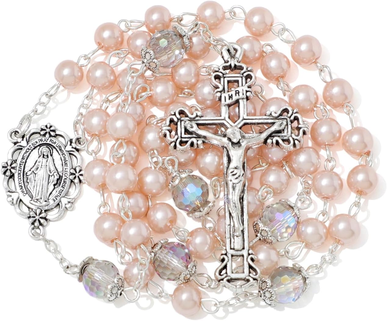 6mm Pearl Rosary Beads With Crucifix - Women's Catholic Prayer Necklace, Gift Box & Pouch Included