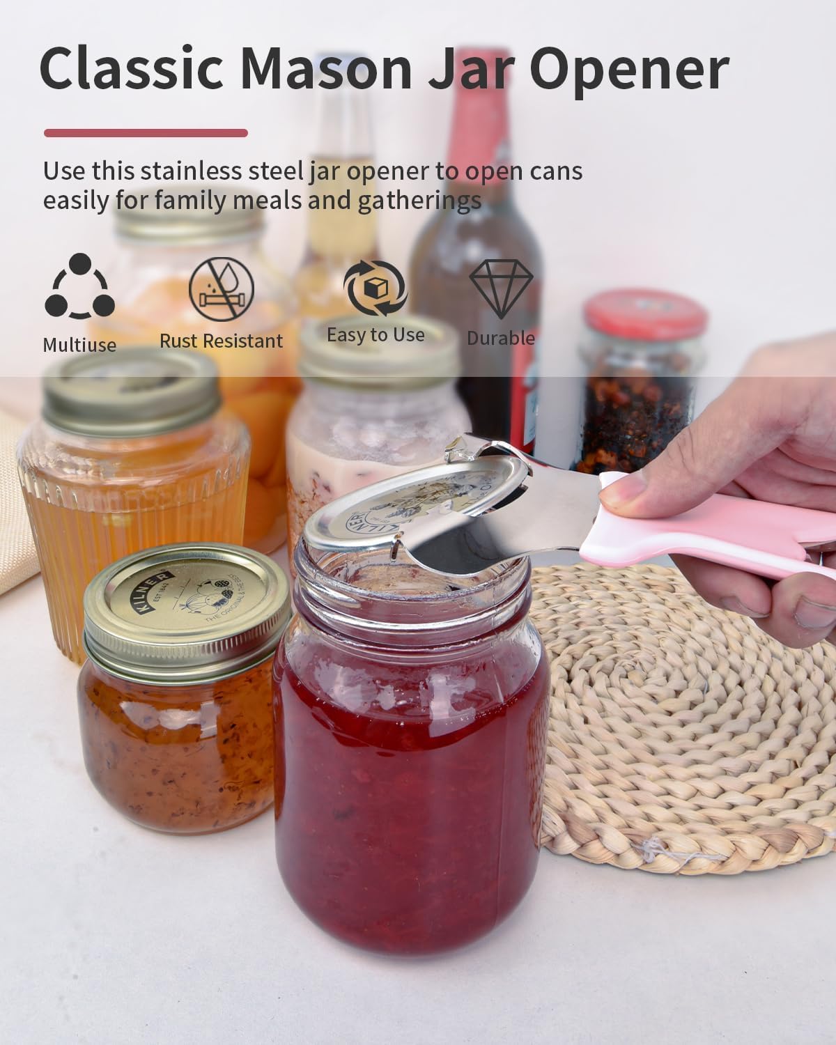 No-Dent Mason Jar Opener Tool - Multi-Purpose Handheld Can & Bottle Opener