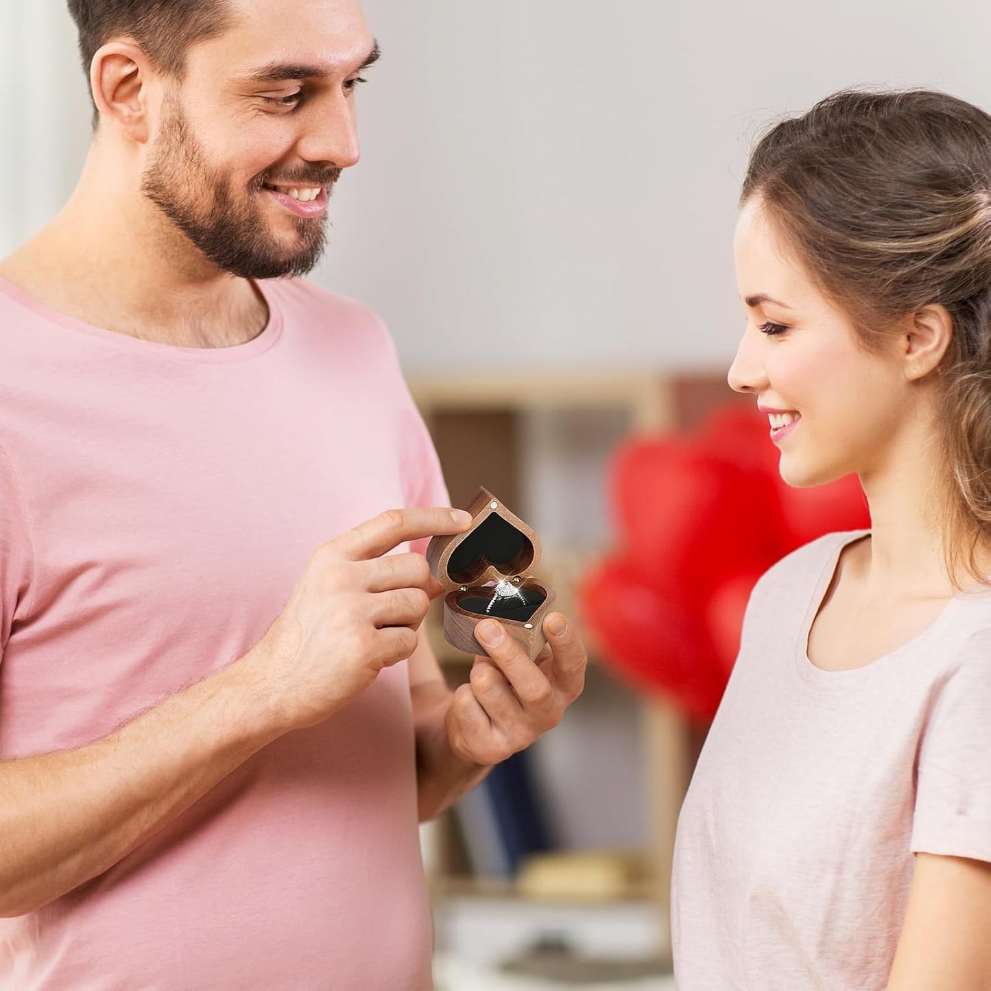 Wooden Heart Shape Ring Gift Box with Single Slot 2 Slot, for Proposal Engagement Wedding Ceremony Anniversary