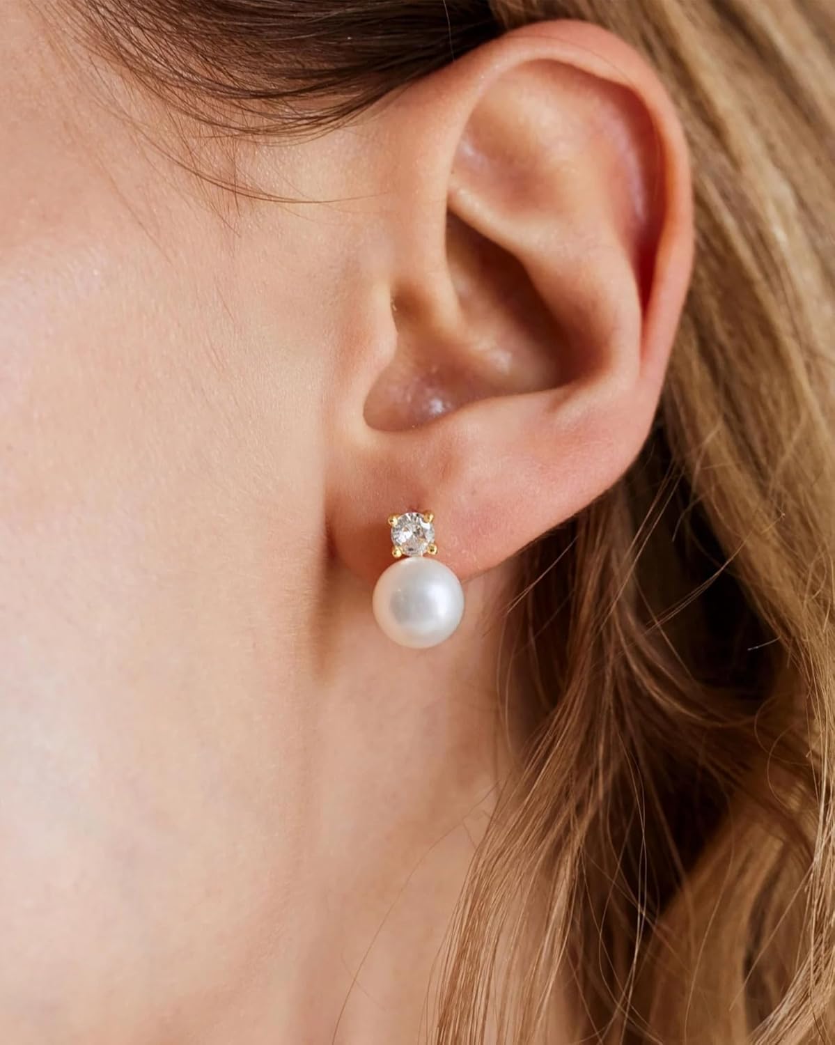Pearl Earrings: 14k Gold-plated Cubic Zirconia Accented Pearl Drop Dangle Wedding Engagement Earrings For Women Bridal Bridesmaid