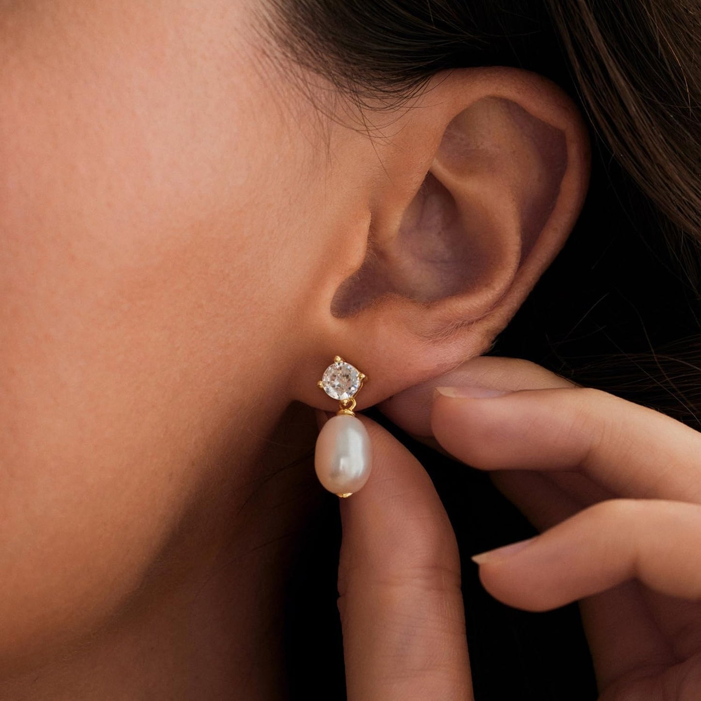Pearl Earrings: 14k Gold-plated Cubic Zirconia Accented Pearl Drop Dangle Wedding Engagement Earrings For Women Bridal Bridesmaid