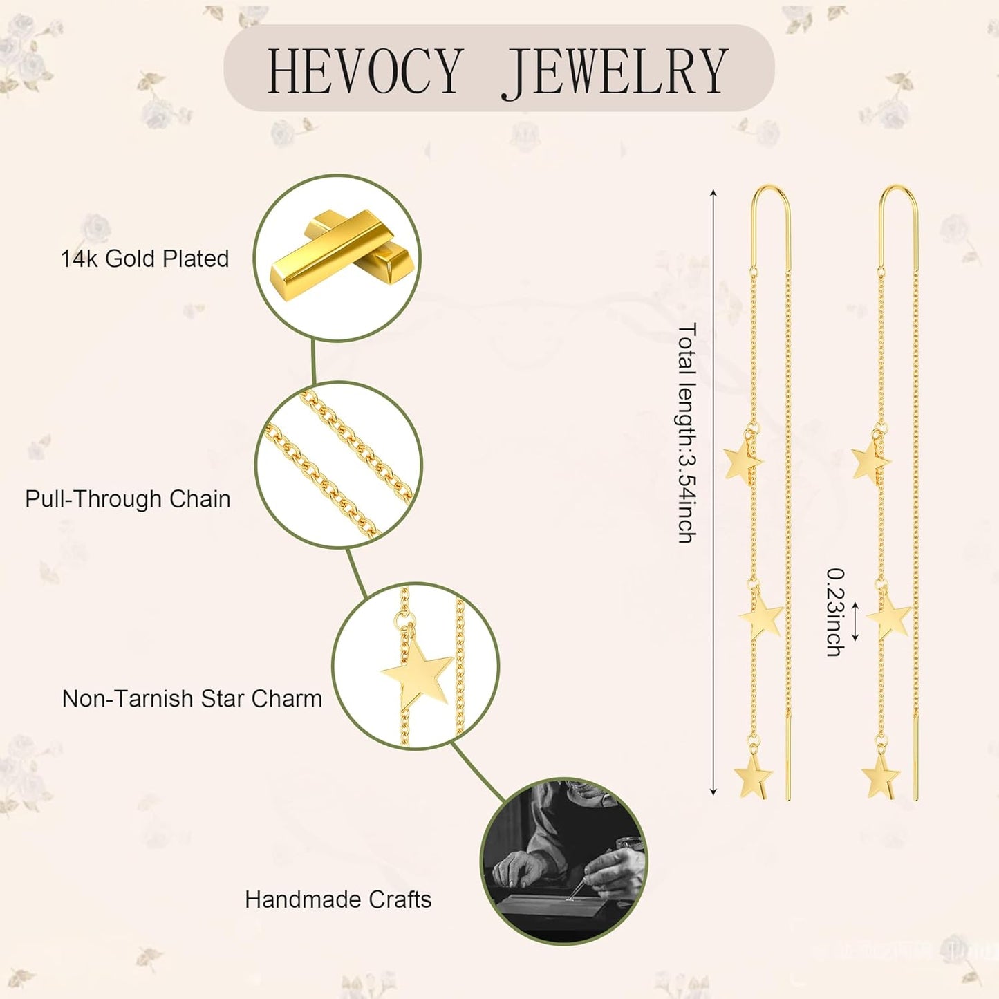 Dangle Threader Earrings for Women: Dainty 14k Gold Plated Drop Long Chain Earrings Trendy  Non Tarnish Elegant Cubic