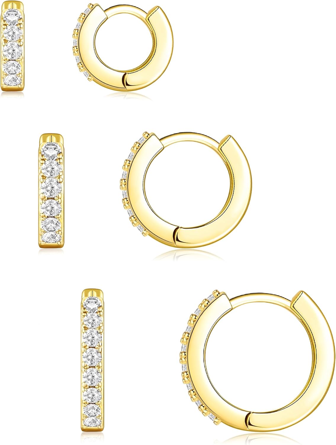 Small Sterling Silver Huggie Hoop Earrings Set for Women, 14K Gold Plated Hoops Stacks for Multiple Piercings