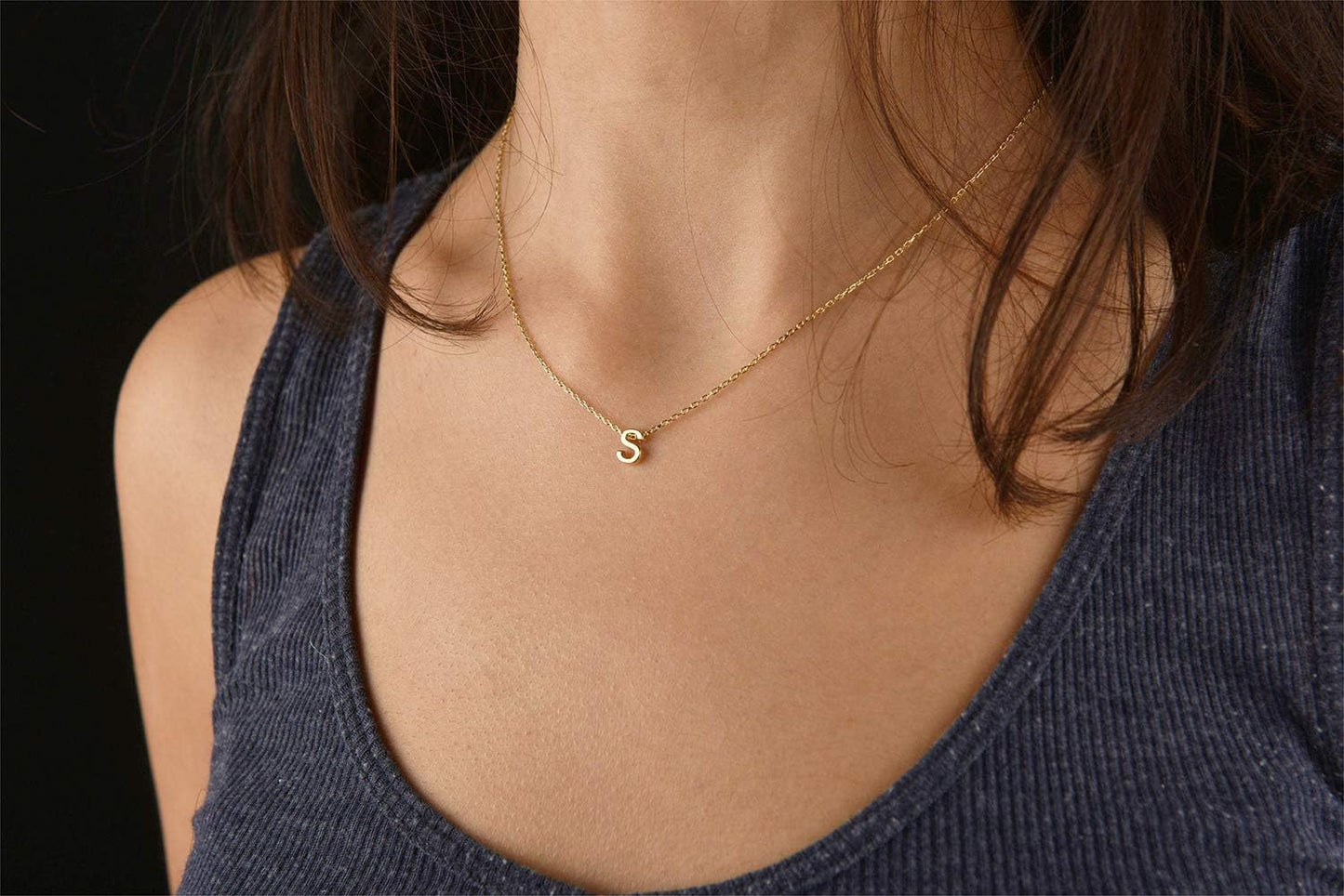 Initial Necklace: 18K Gold Plated Personalized Tiny Letter Name Pendant for Women