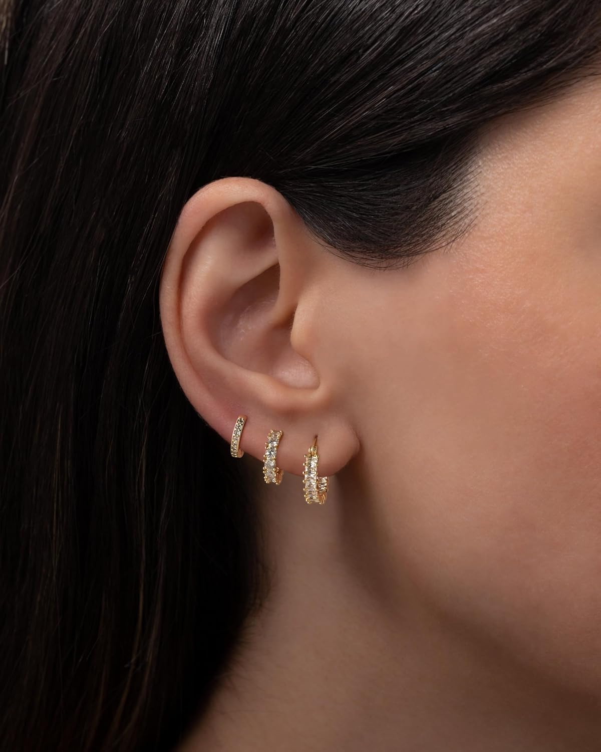 Gold Hoop Earrings Set for Women Trendy, 14K Gold Plated Chunky Hypoallergenic Small Diamond Cartilage Hoops Cute Cubic