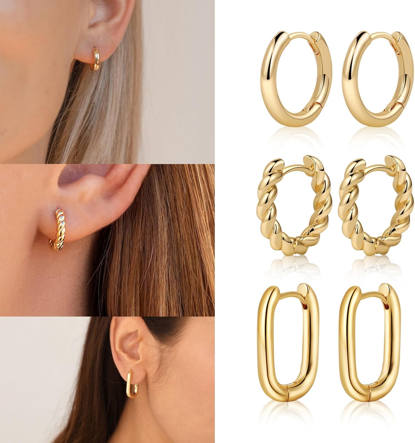 Gold Hoop Earrings Set for Women Trendy, 14K Gold Plated Lightweight Small Gold/Silver Hoop Earrings for Women Chunky Open