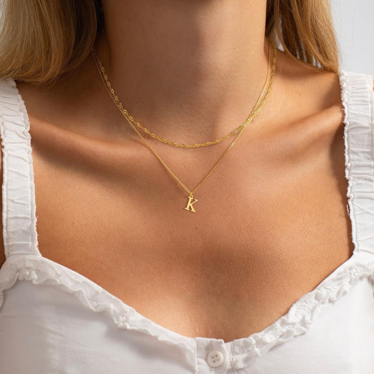 Dainty Gold or Silver Plated Initial Choker: Layered Letter Pendant Necklace for Women & Teens, Personalized Stackable Gift