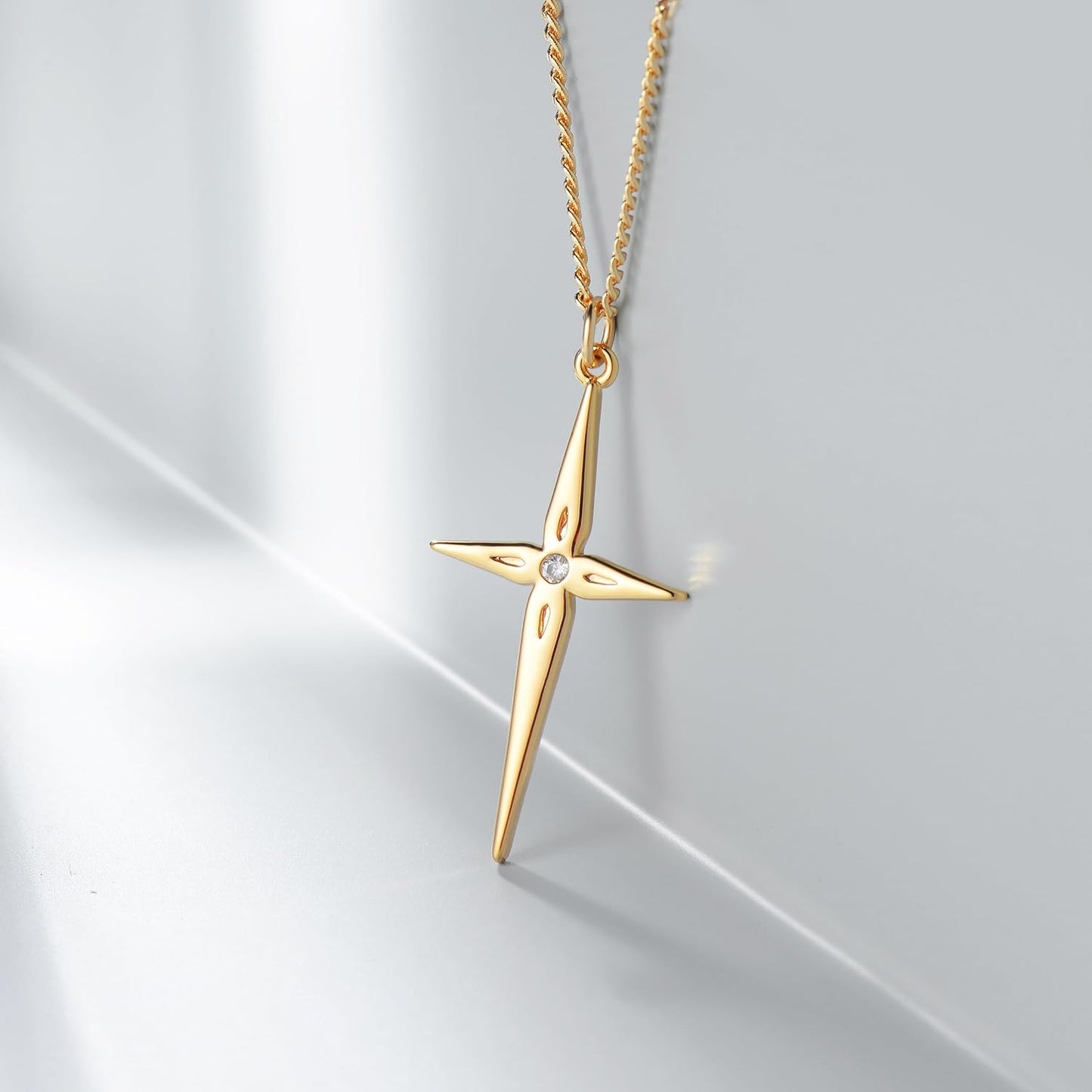 Cross Necklace 14K Plated Dainty Chain, Minimalist Faith Pendant Religious Prayer Jewelry Gift